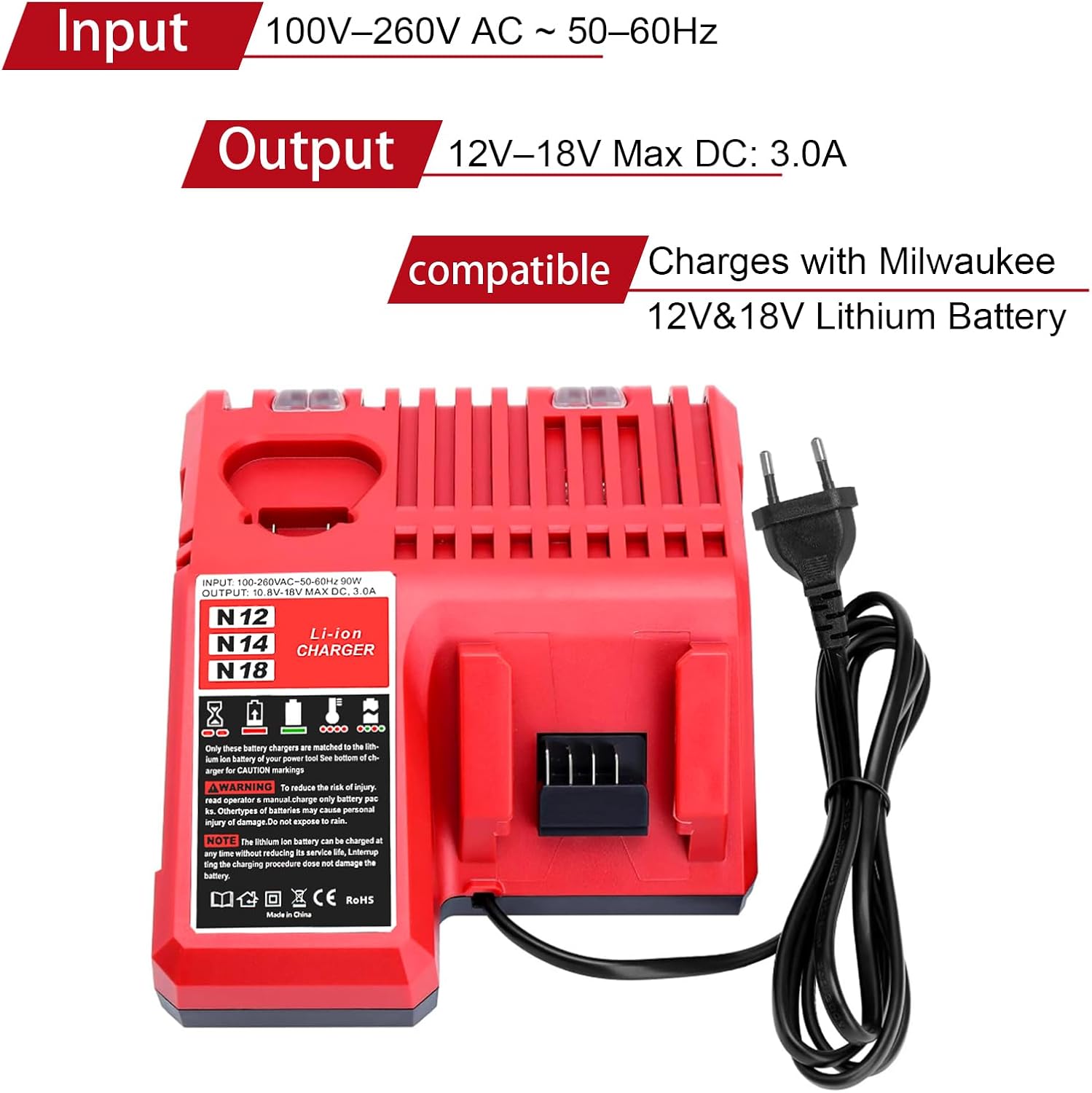 Thumbnail 2 de Powarobor Caricatore rapido multi-voltage 12 V / 18 V per batterie Milwaukee M12/M18 (solo caricatore)
