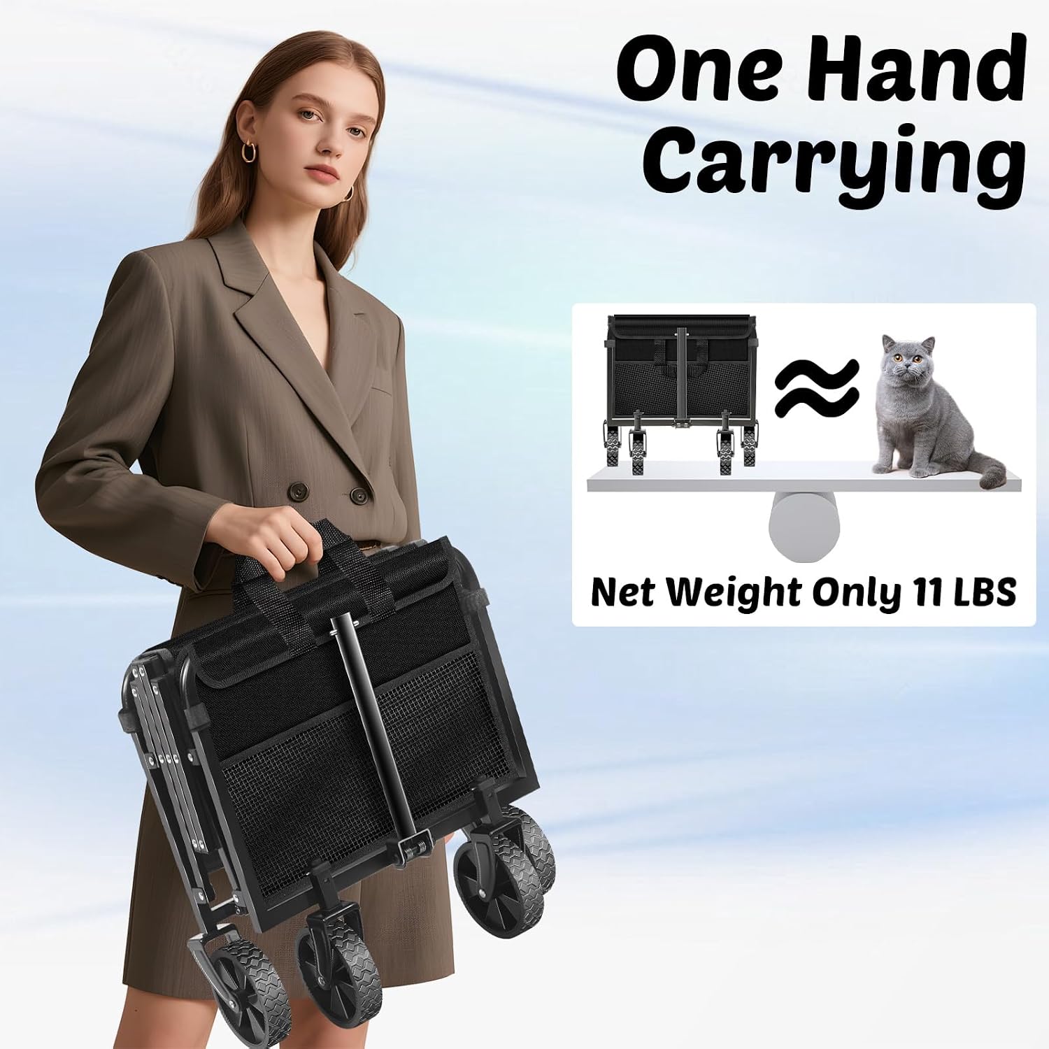 Detalle de TOKXTIK wagon cart Folding Utility Wagon, 280 lb Capacity, Adjustable Handle