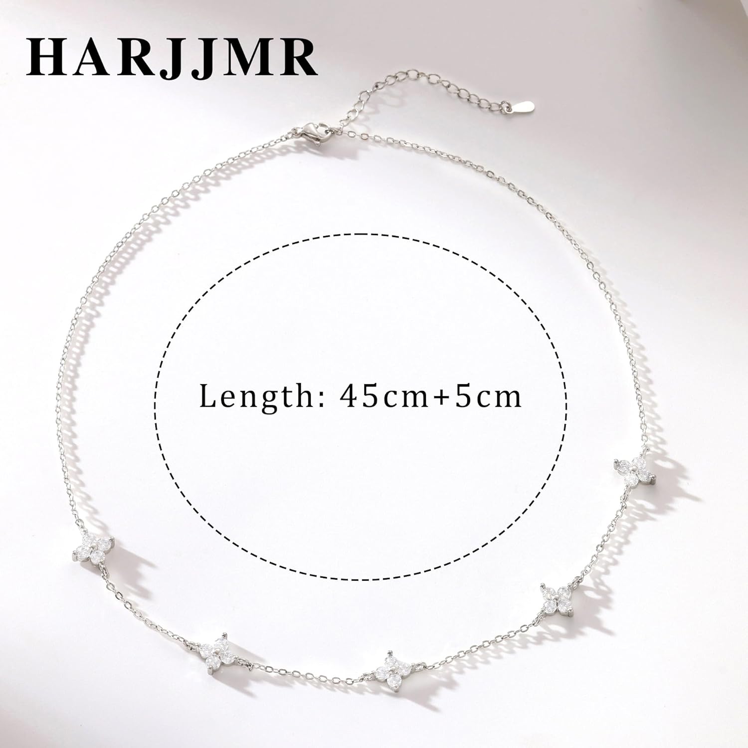 Thumbnail 6 de HARJJME Damen Halskette Gold & Silber (925, 14K vergoldet) mit Kleeblatt, Herz & Cubic Zirkonia – Choker Charm Kette