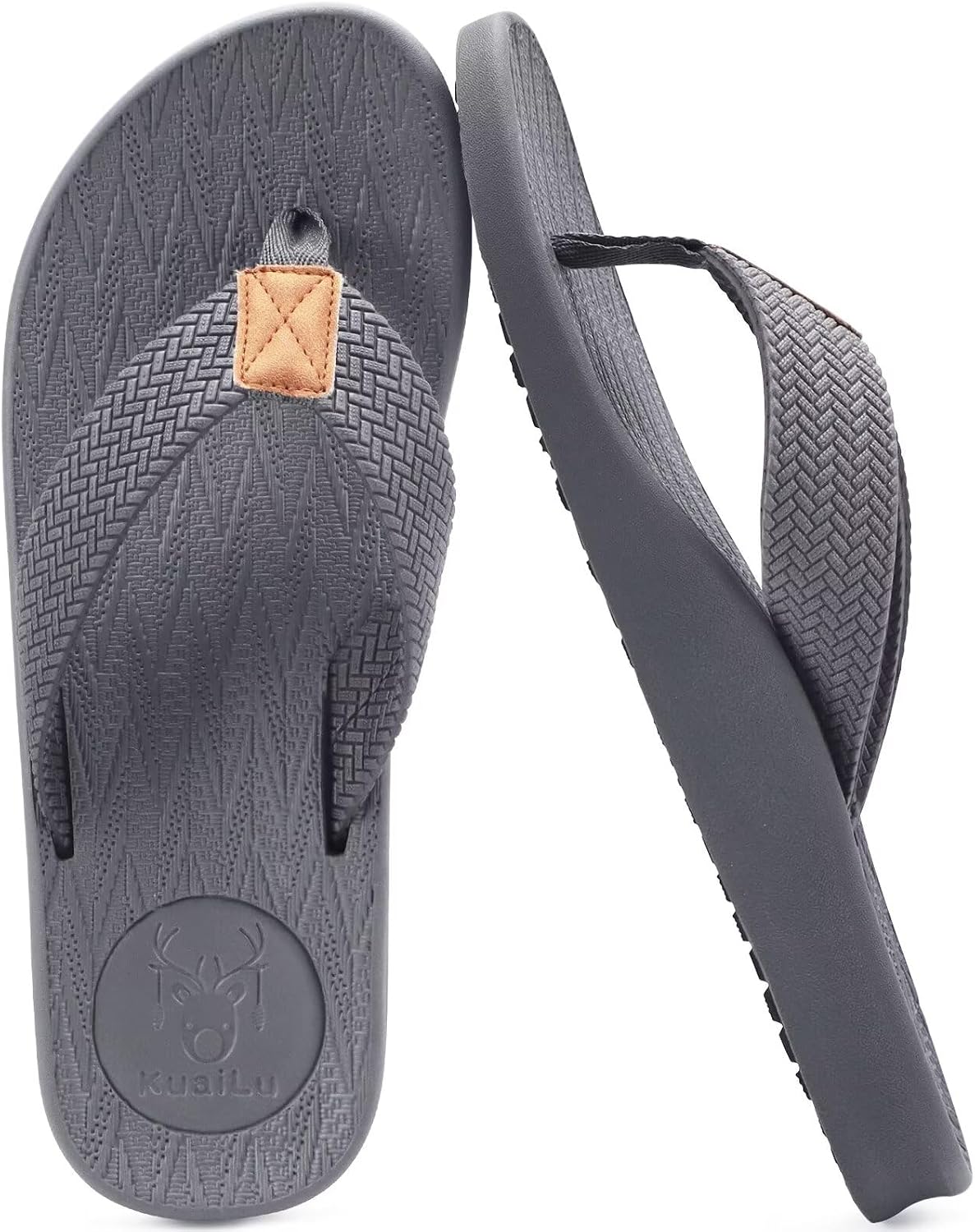Detalle de KuaiLu Mens Flip Flops with Arch Support — Cushioned, Waterproof Beach Sandals