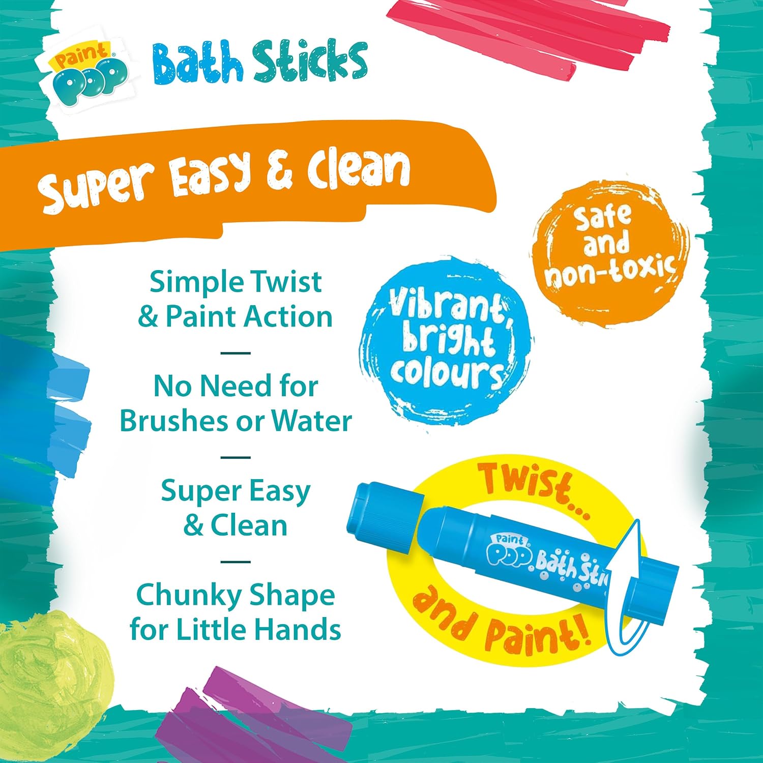 Detalle 2 de Paint Pop Bath Sticks for Kids – 12 washable bath crayons for mess-free creativity (3+ years)