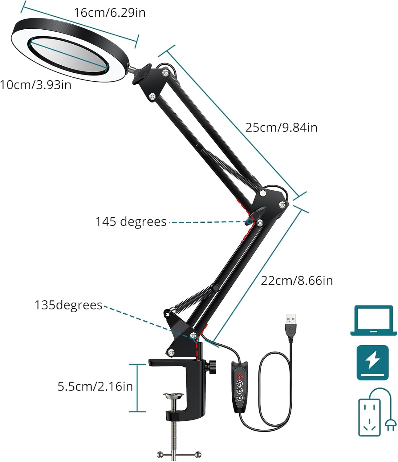 Detalle de YGiTK Magnifying Glass with Light: A Practical Desk Lamp Magnifier for Reading, Crafting and Repairs