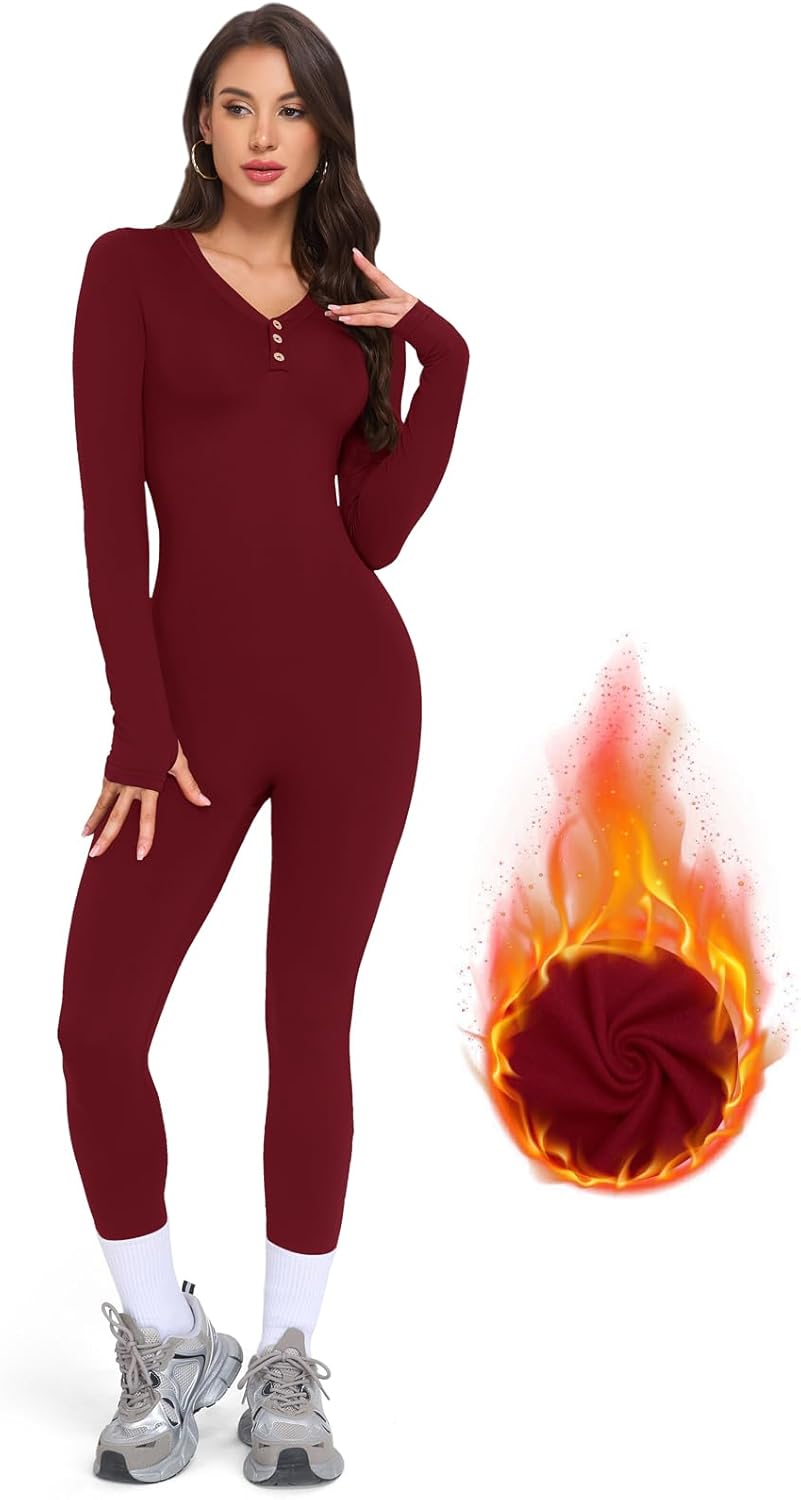 Detalle de VUTRU Damen Sport-Jumpsuit langarm aus Stretch: Nahtloser Einteiler für Yoga & Workout