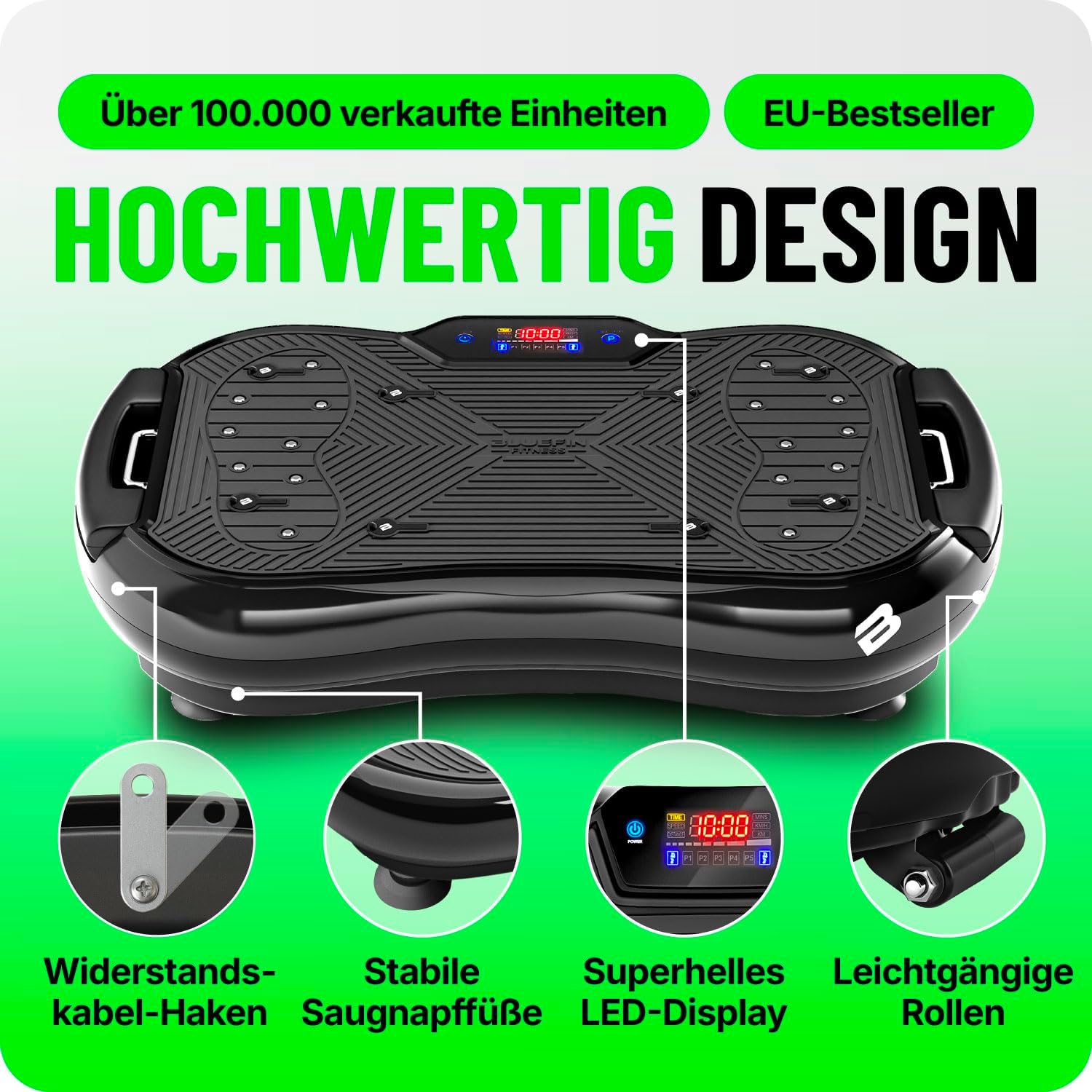 Thumbnail 3 de Bluefin Fitness Ultra Slim Power Vibrationsplatte – Ganzkörpertraining mit 5 Programmen und 180 Stufen