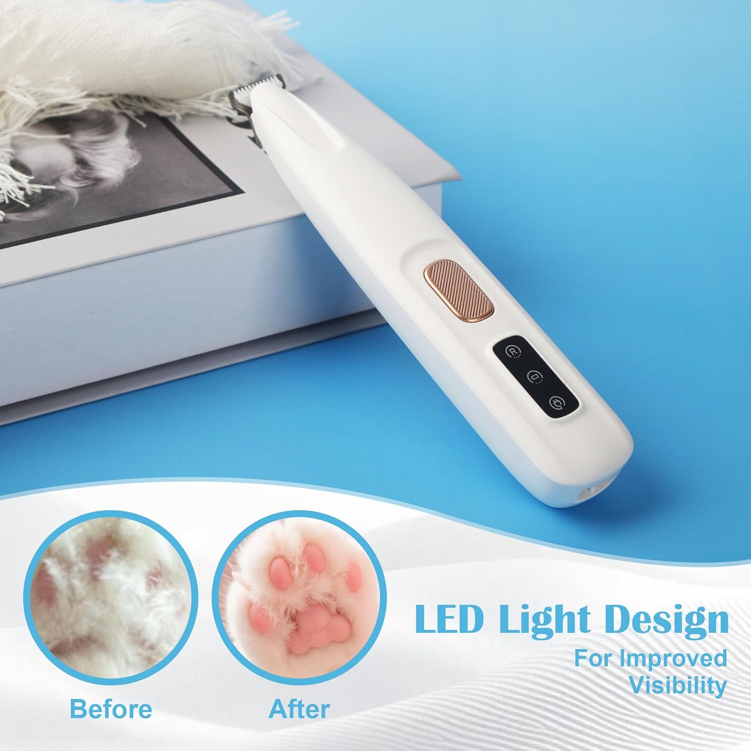 Detalle 2 de PawTrim Pro Tondeuse LED silencieuse sans fil USB rechargeable étanche pour chiens et chats