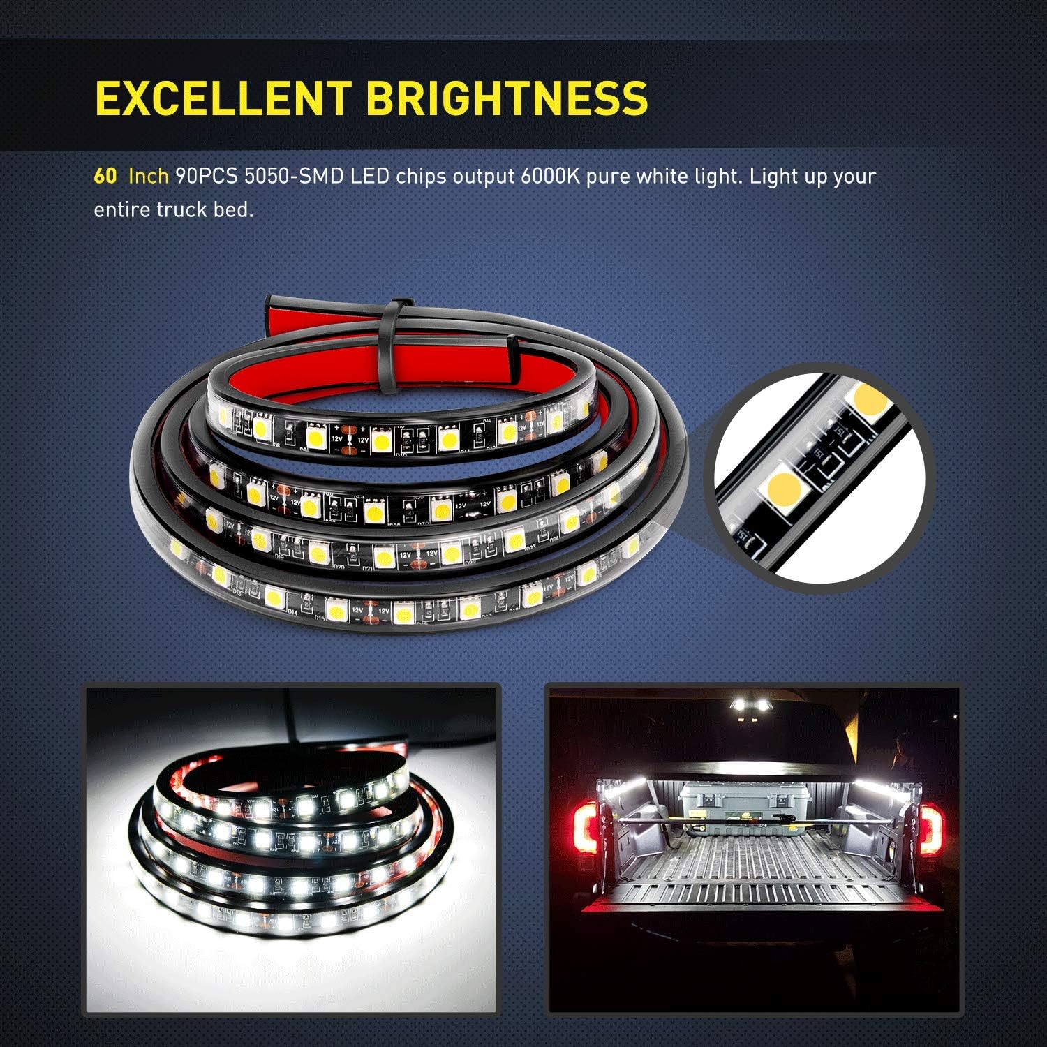 Detalle de Nilight TR-05 2PCS 60-Inch 180-LED Bed Strip Kit with Waterproof On/Off Switch & Splitter