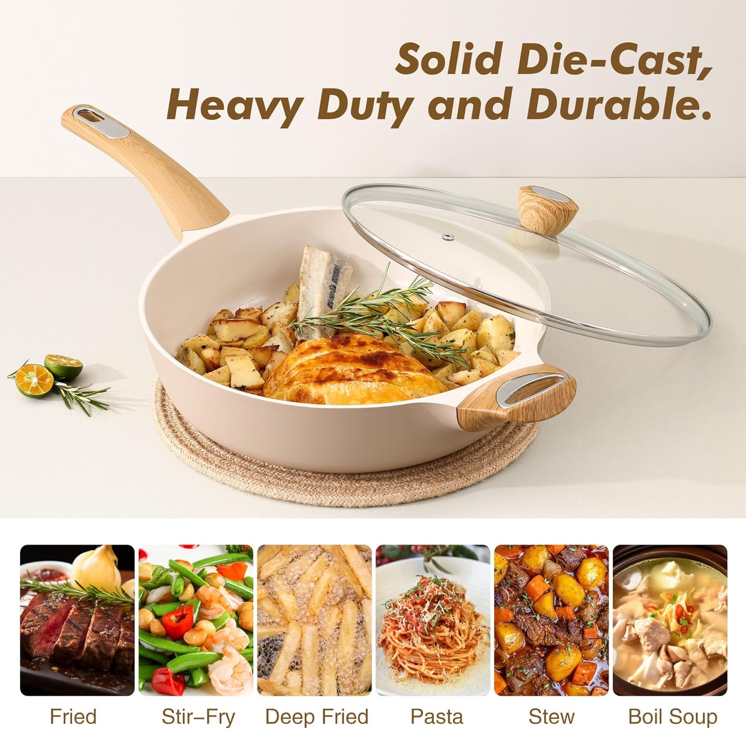 Thumbnail 5 de SENSARTE Ceramic Nonstick Frying Pan Skillet with Lid (30cm) – induction-ready 4.7L deep saute pan