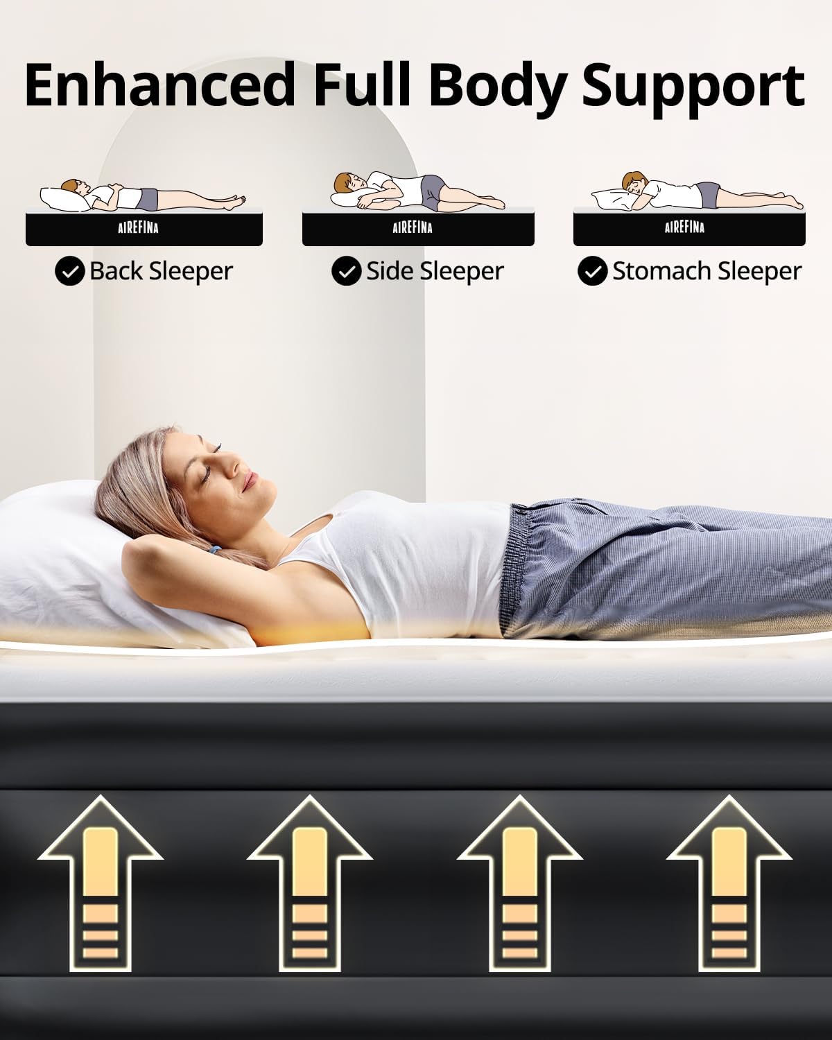 Detalle de Airefina AF-A08 Queen Air Mattress, 18-inch Raised with Built-In Pump