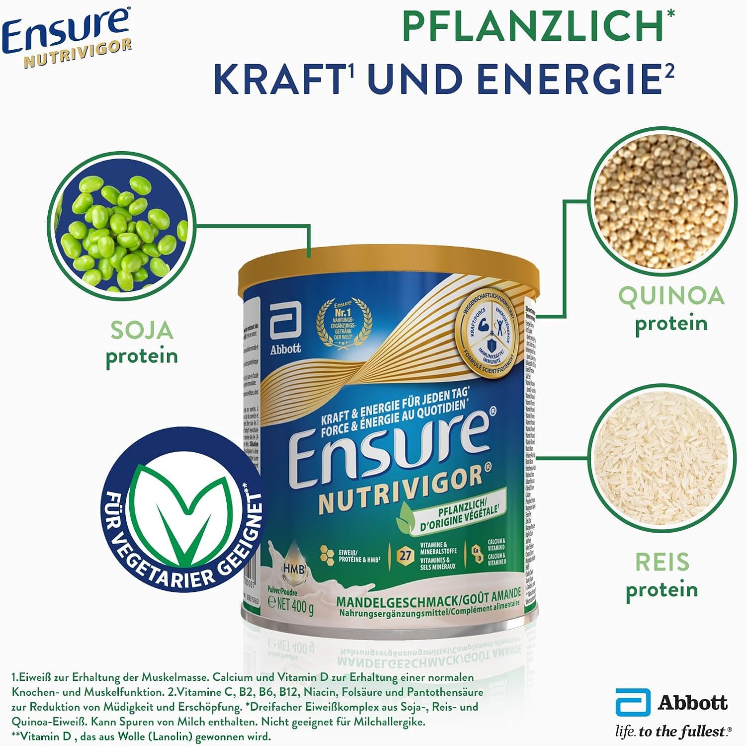 Detalle 2 de Ensure NutriVigor Plant Based Mandelgeschmack – 400 g