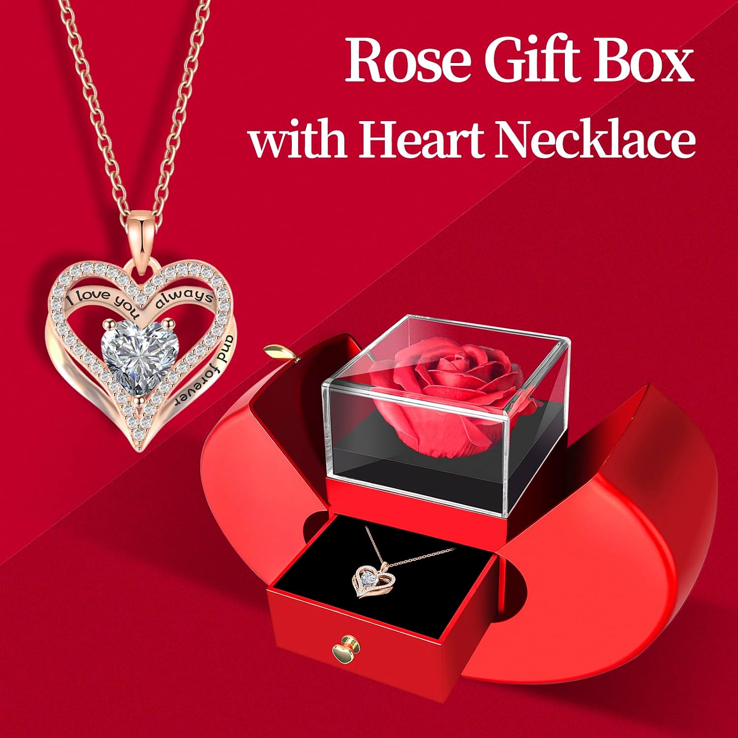 Detalle de WEIMIL Ewige Rote Rose Halskette 15,7 Zoll