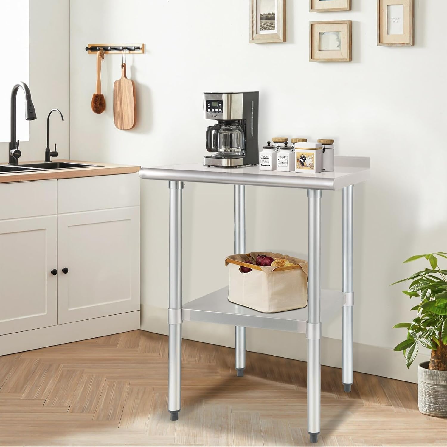 Thumbnail 6 de HARDURA Stainless Steel Prep & Work Table 24 x 30 Inches with Undershelf and 2" Backsplash (NSF)