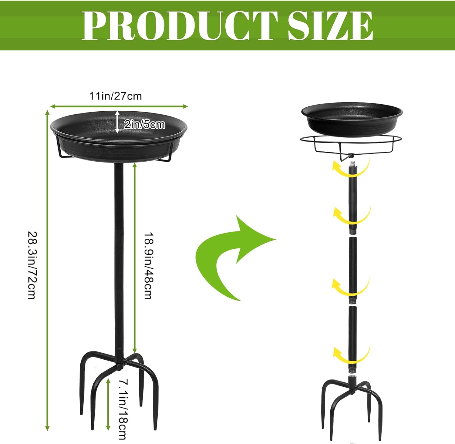 Thumbnail 1 de 28In Freestanding Birdbath Bowl Outdoor with 4-Spike Base