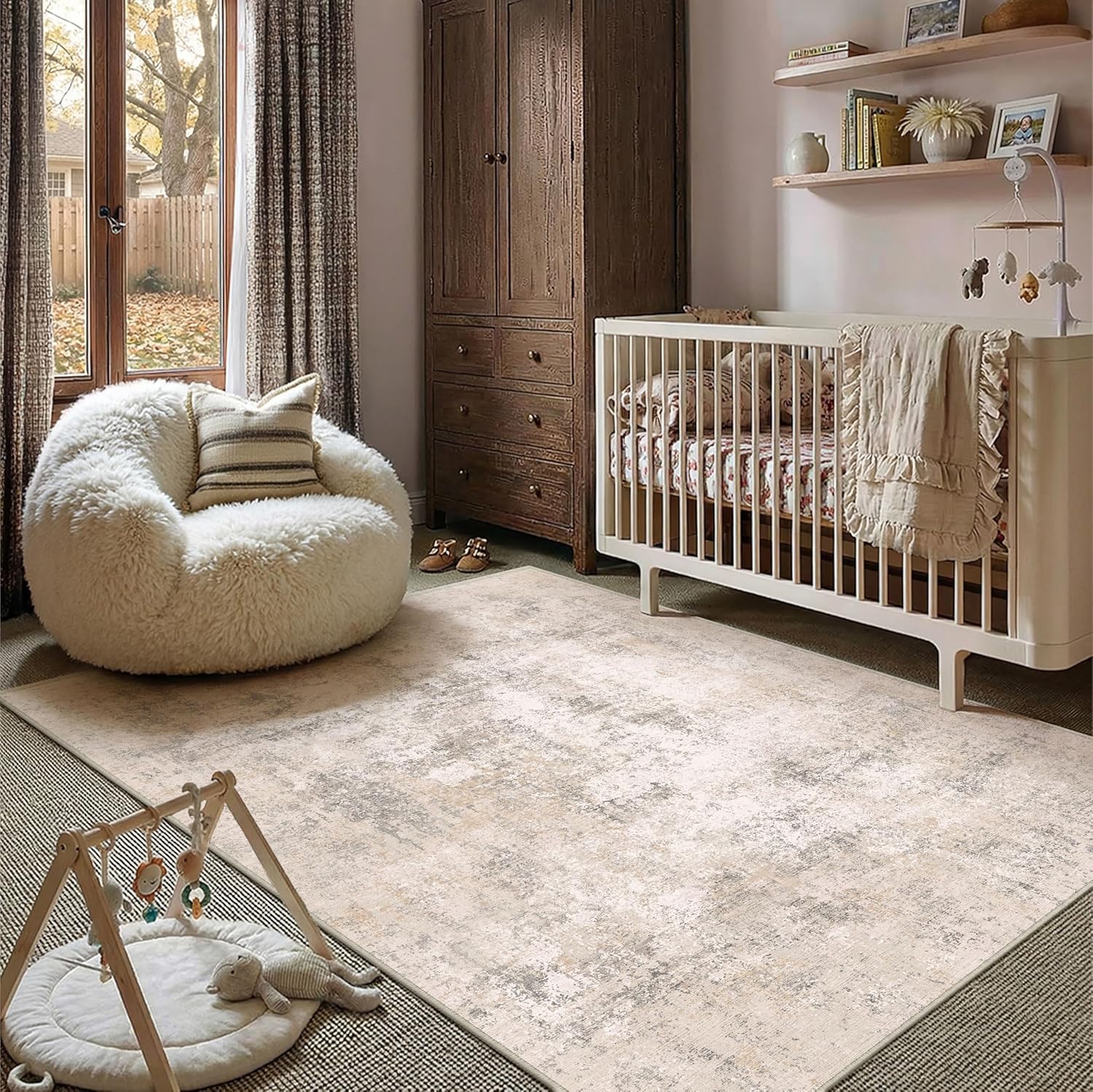 Thumbnail 3 de PureCozy Modern Abstract Area Rug 120x170cm – Beige Washable, Non-Slip Plush Carpet