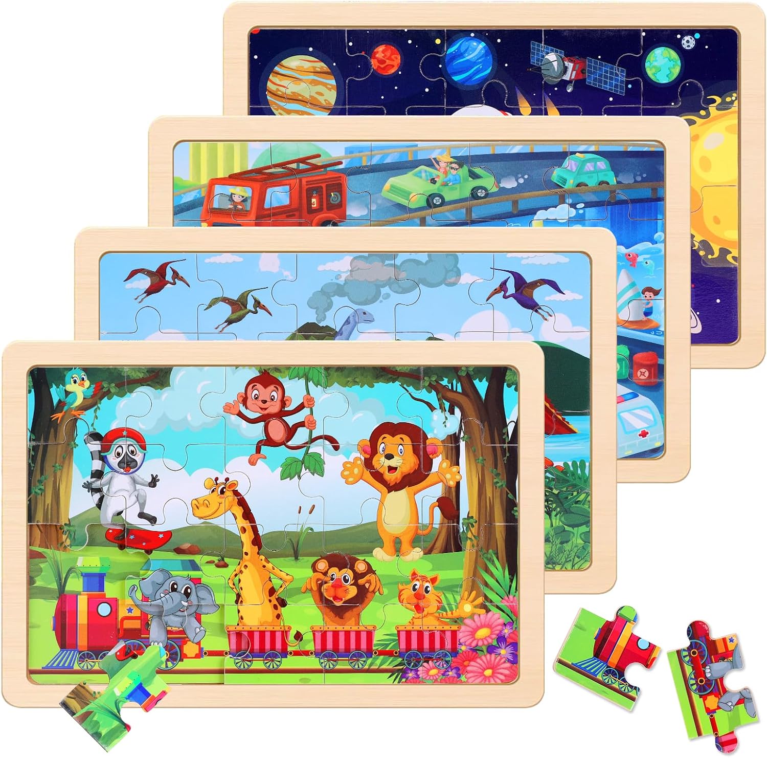 Detalle de Wooden Educational Jigsaw Puzzles 4-Pack 🧩