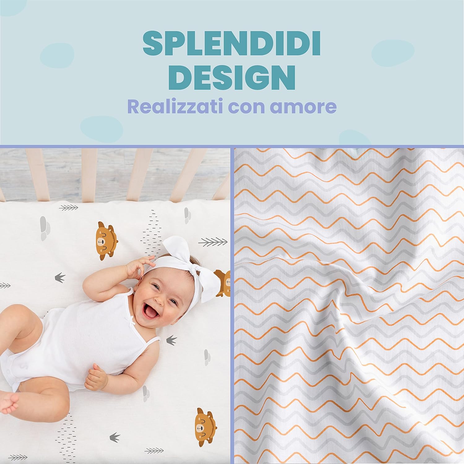 Thumbnail 5 de Set lenzuola 3-in-1 per culla/cododo 55x90 (2 lenzuola + coprimaterasso impermeabile) arancione