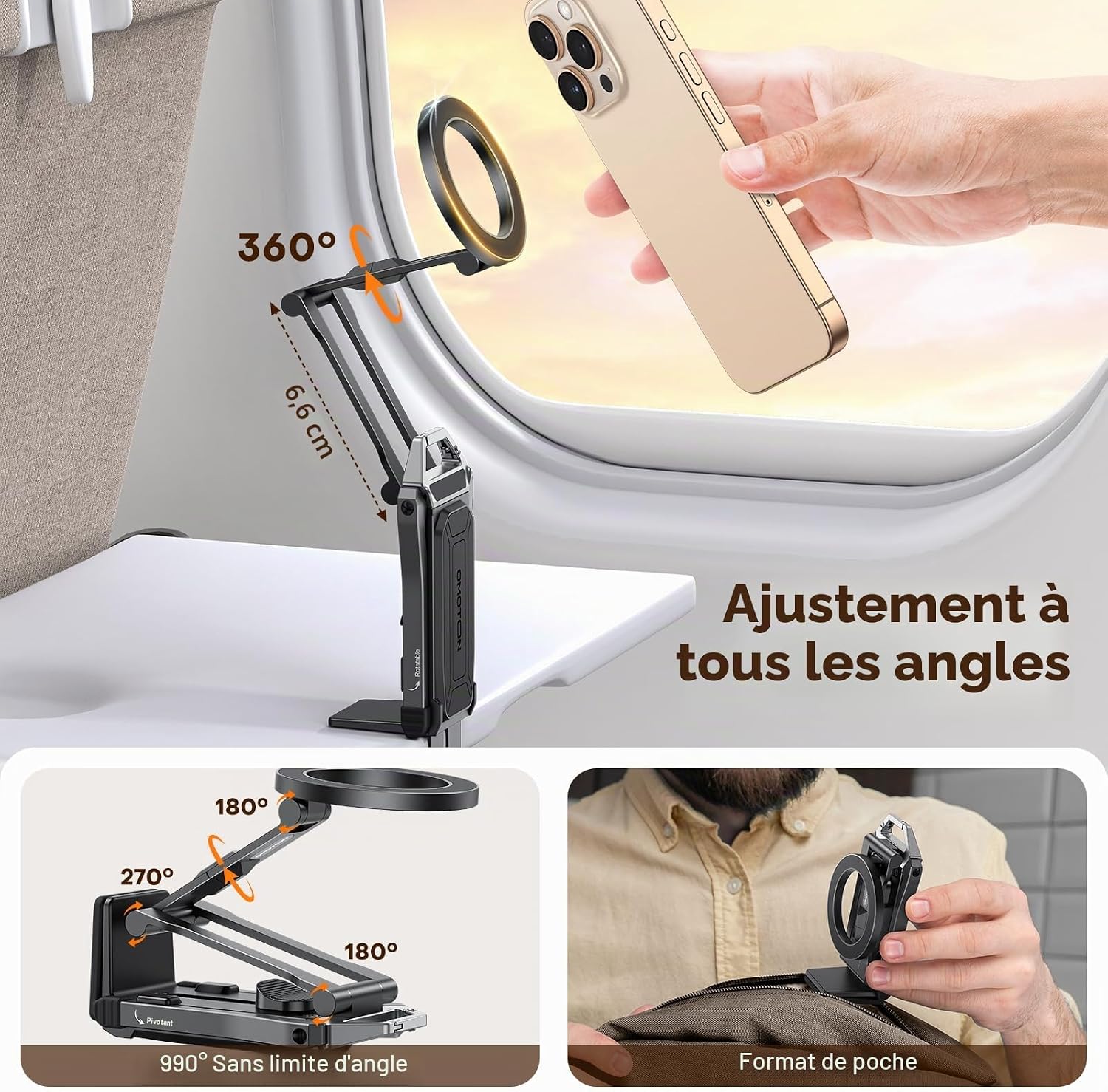 Thumbnail 4 de OMOTON TP02: Trépied Magnétique Aluminium pour Téléphone — rotation 360° et MagSafe