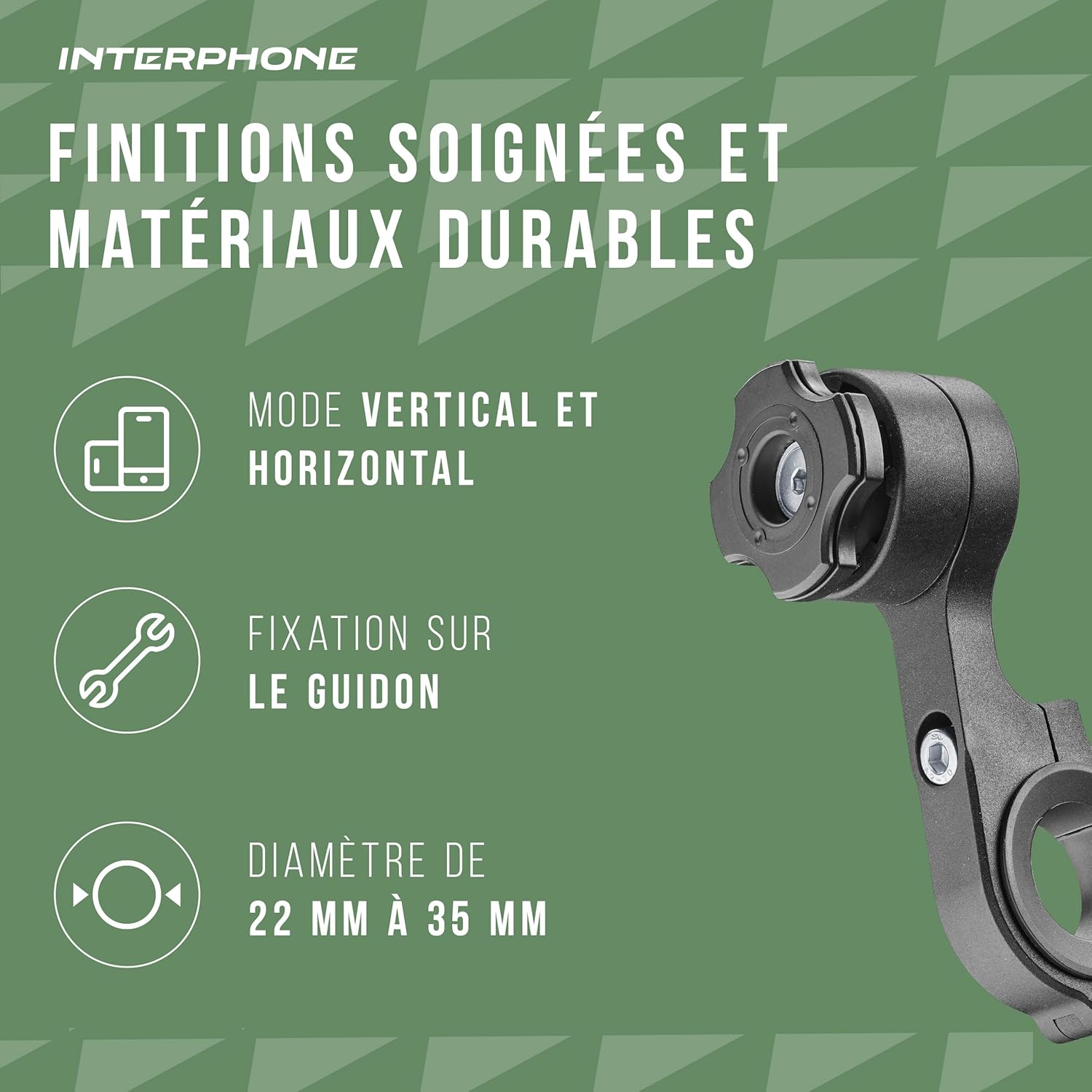 Detalle de Interphone QUIKLOX Support téléphone vélo – Support smartphone fiable pour guidon 22–31,8 mm
