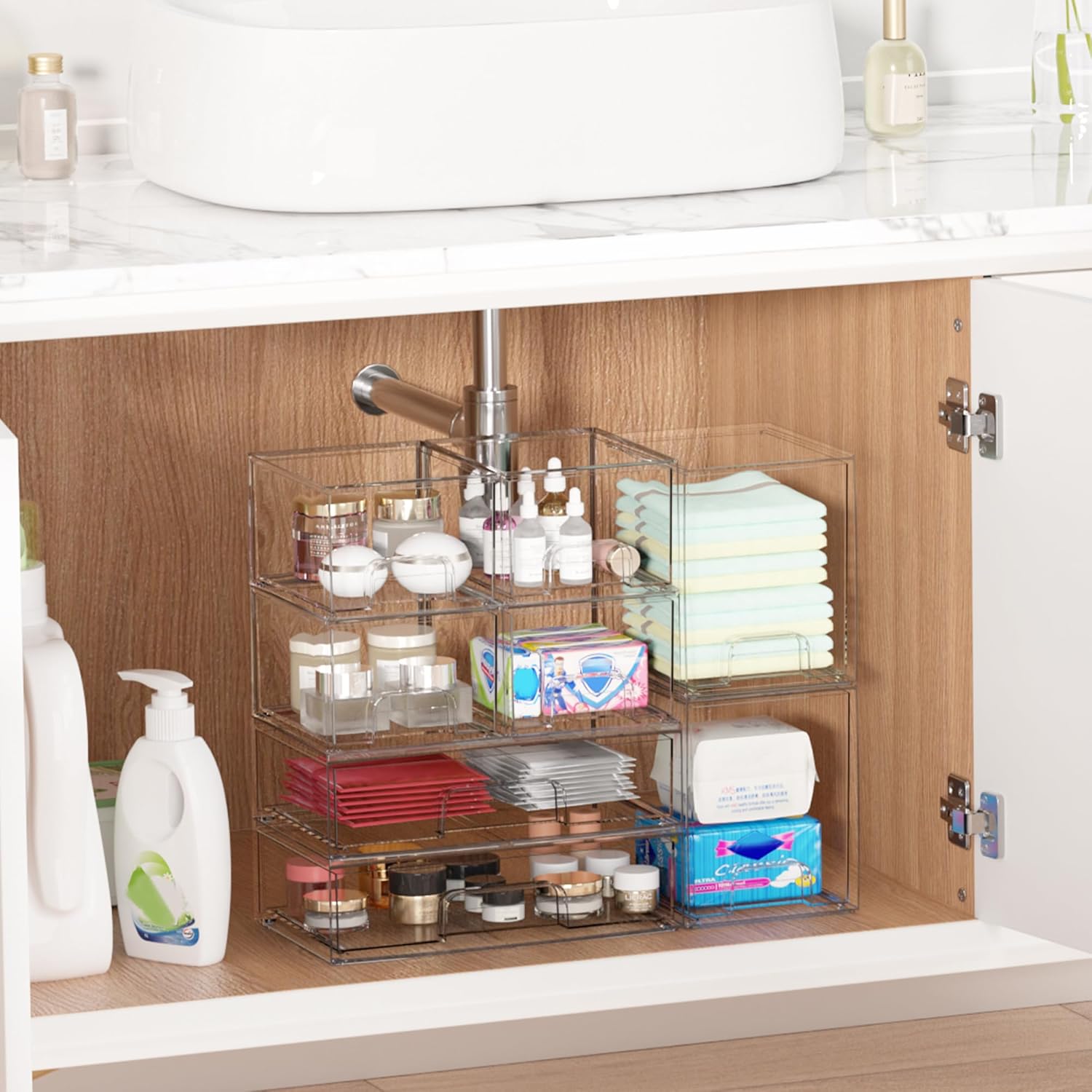 Thumbnail 4 de Vtopmart 3 Pack Clear Stackable Storage Drawers for Vanity, Bathroom & Pantry