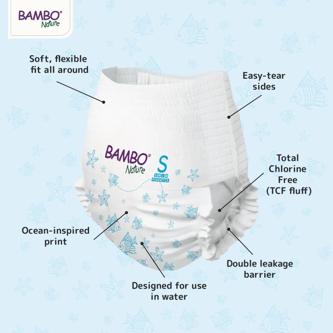 Detalle 2 de Bambo Nature Premium Swim Nappy Pants (Small 7–12 kg) – disposable swim nappies for water days