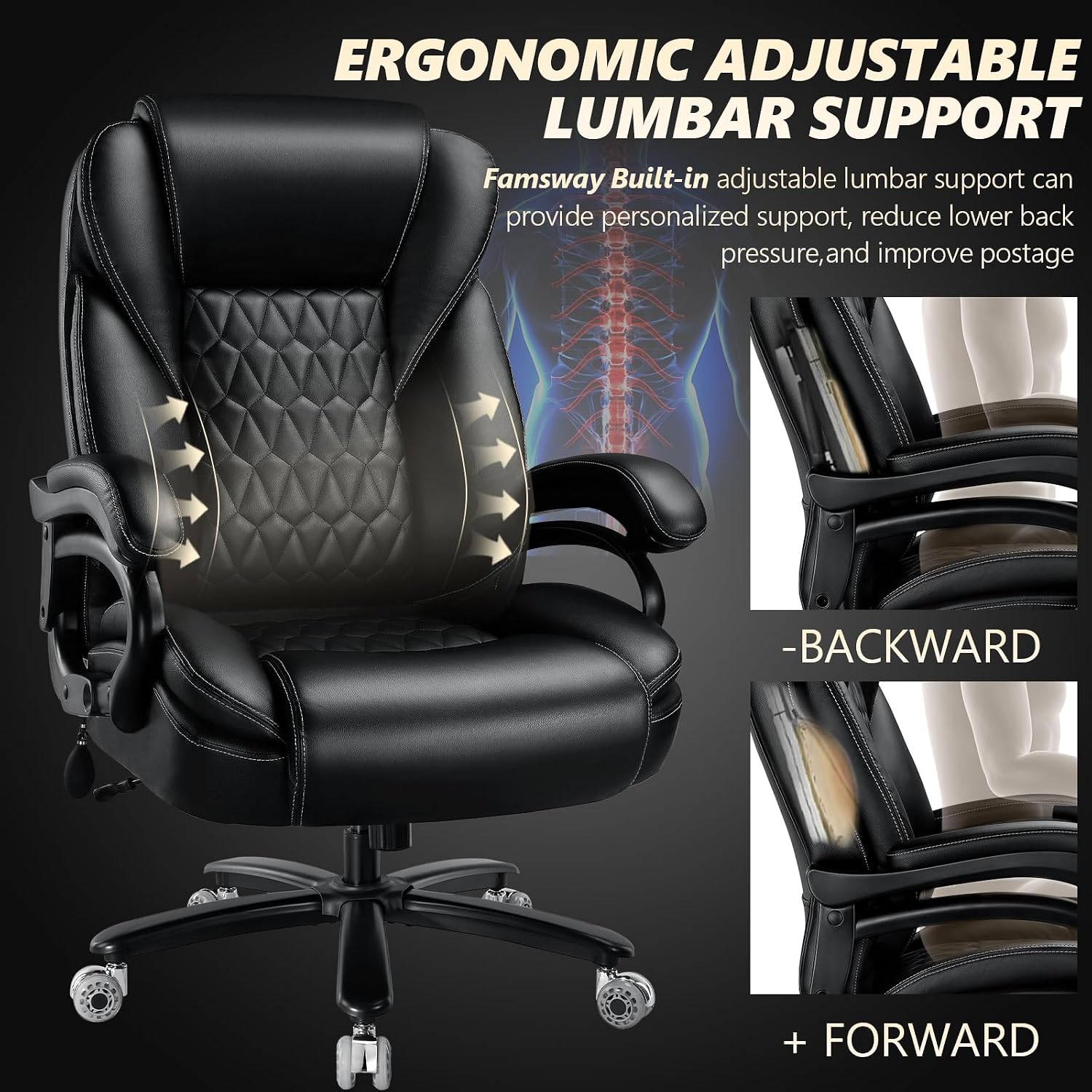 Detalle 2 de Famsway MT001 Big and Tall Office Chair, 600 lb Capacity, Pocket Spring Cushion