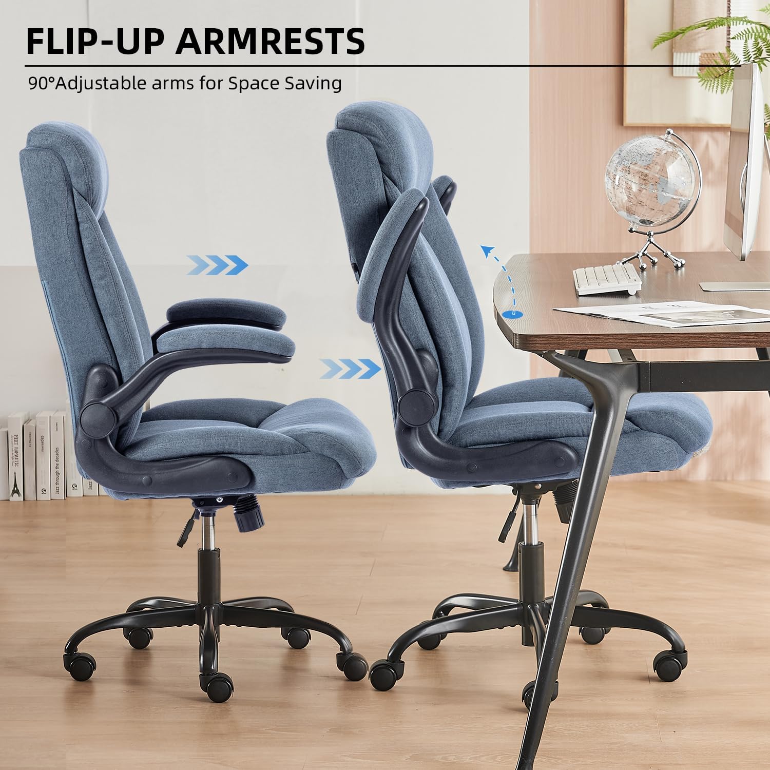 Thumbnail 5 de MZLEE Fabric Office Chair for Home Office – Ergonomic, 150kg, Flip-up Arms with Lumbar Support