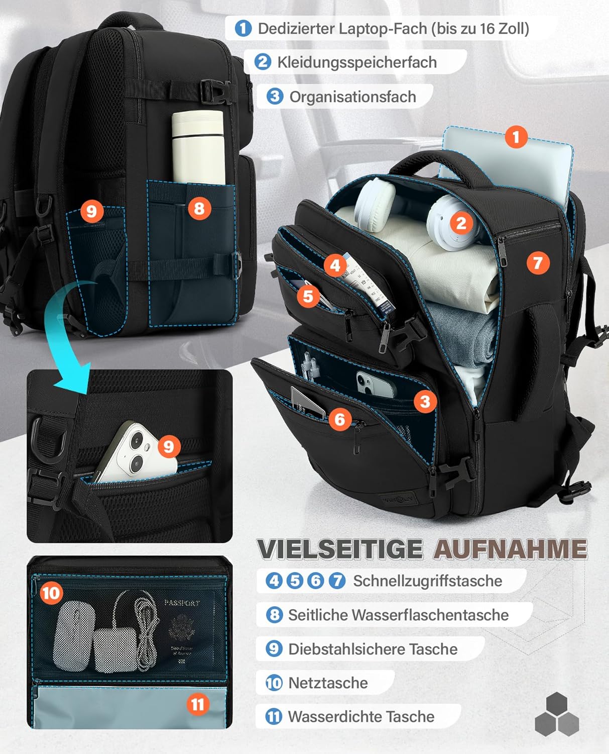 Detalle de VANKEV Handgepäck Rucksack 24 L