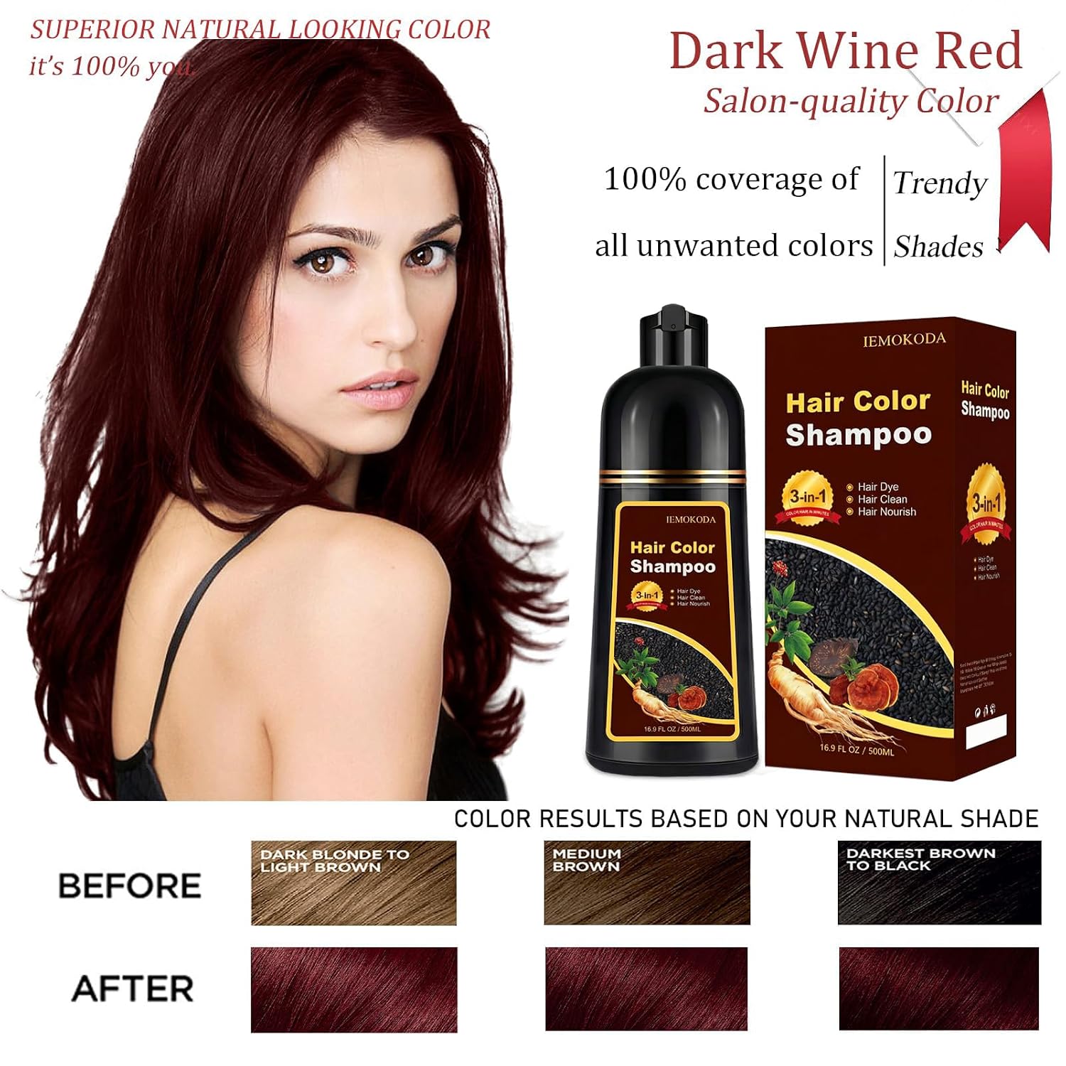 Thumbnail 1 de Dark Wine Red Hair Dye Shampoo — 100% Gray Coverage Color Shampoo (3-in-1) for Men & Women
