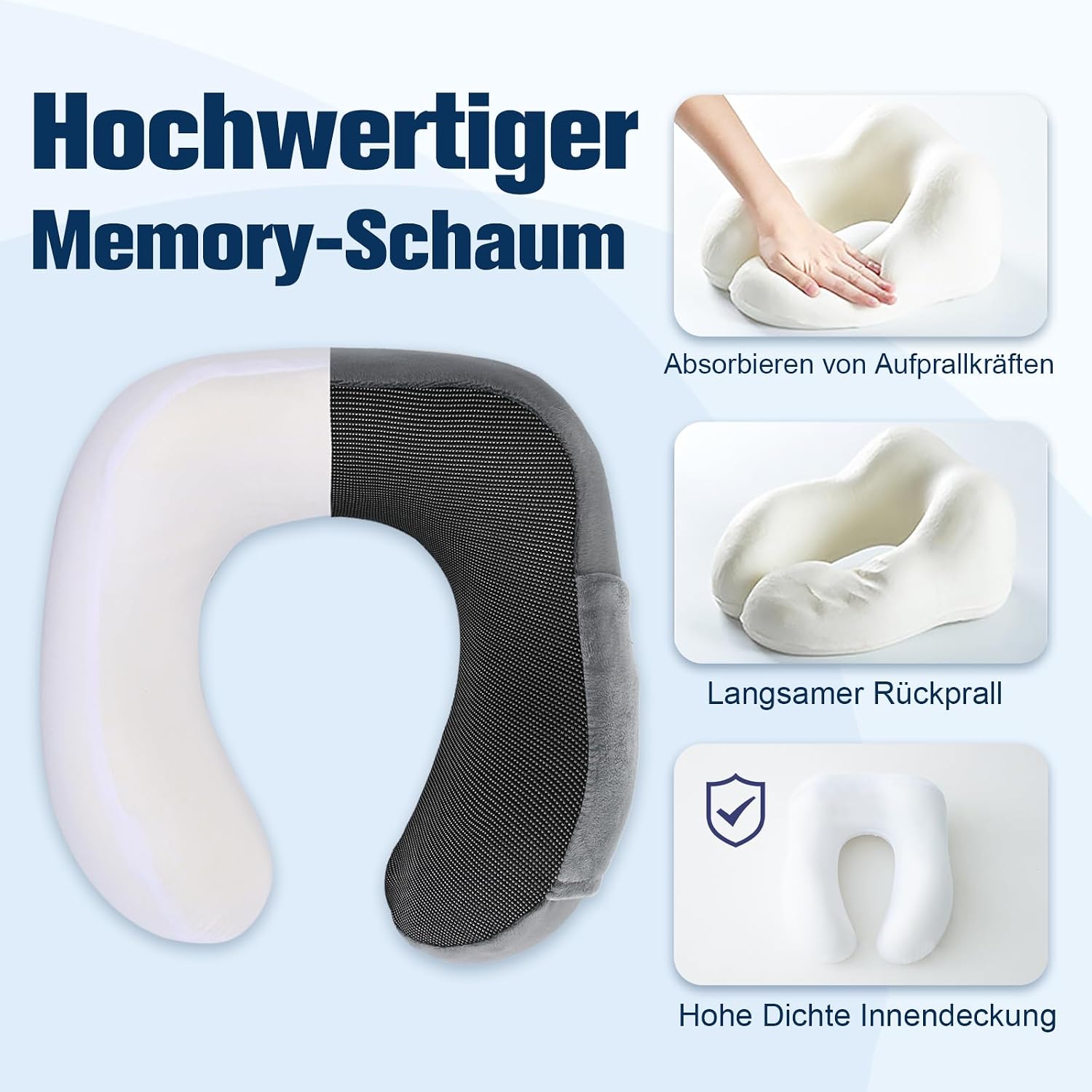 Thumbnail 4 de Cirorld Nackenkissen fürs Flugzeug: verstellbares Memory-Foam-Reisekissen mit Ohrstöpseln, Augenmaske & Tragetasche