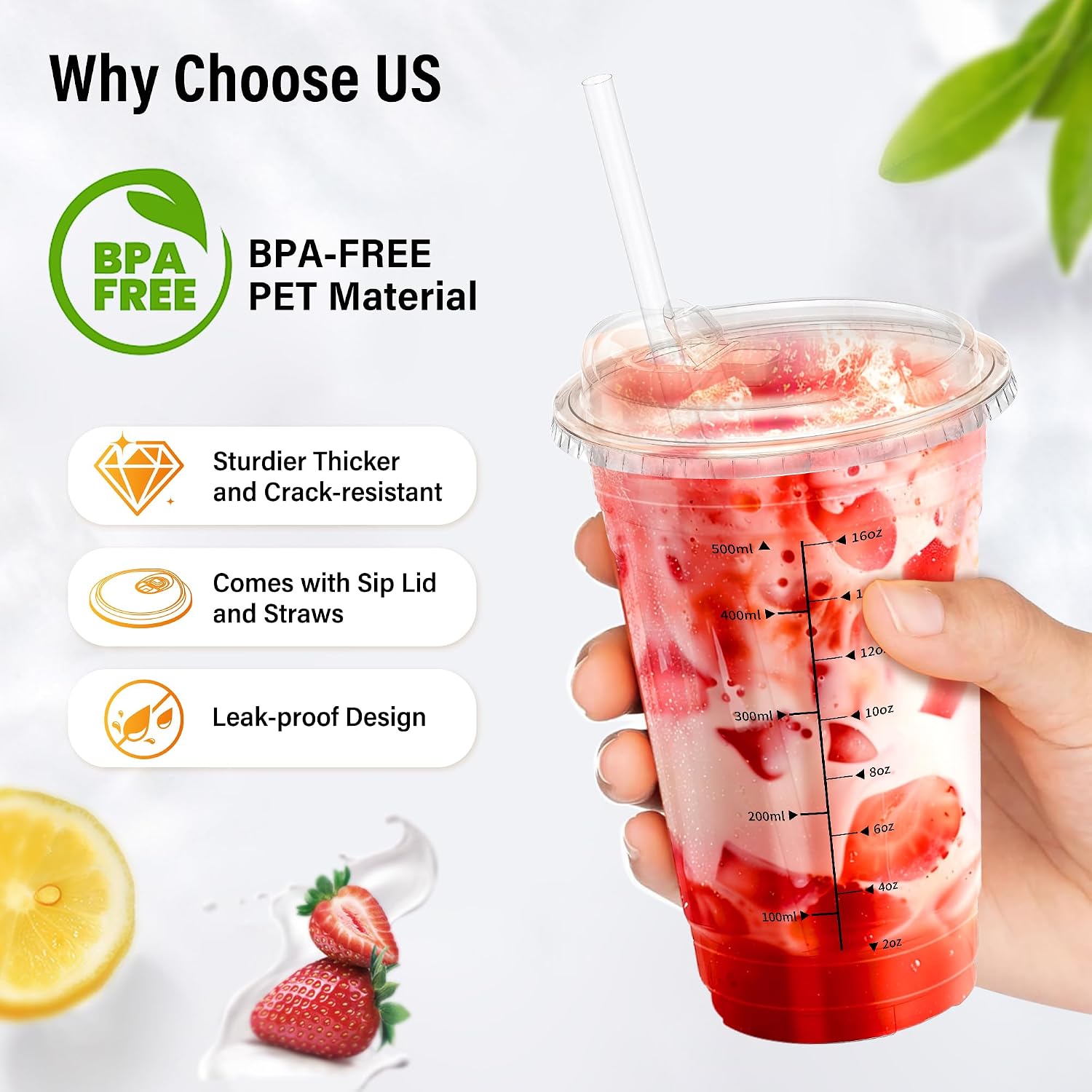 Thumbnail 5 de 100 Pack - 16 oz Ratio Lines Iced Coffee Cups with Lids & Straws