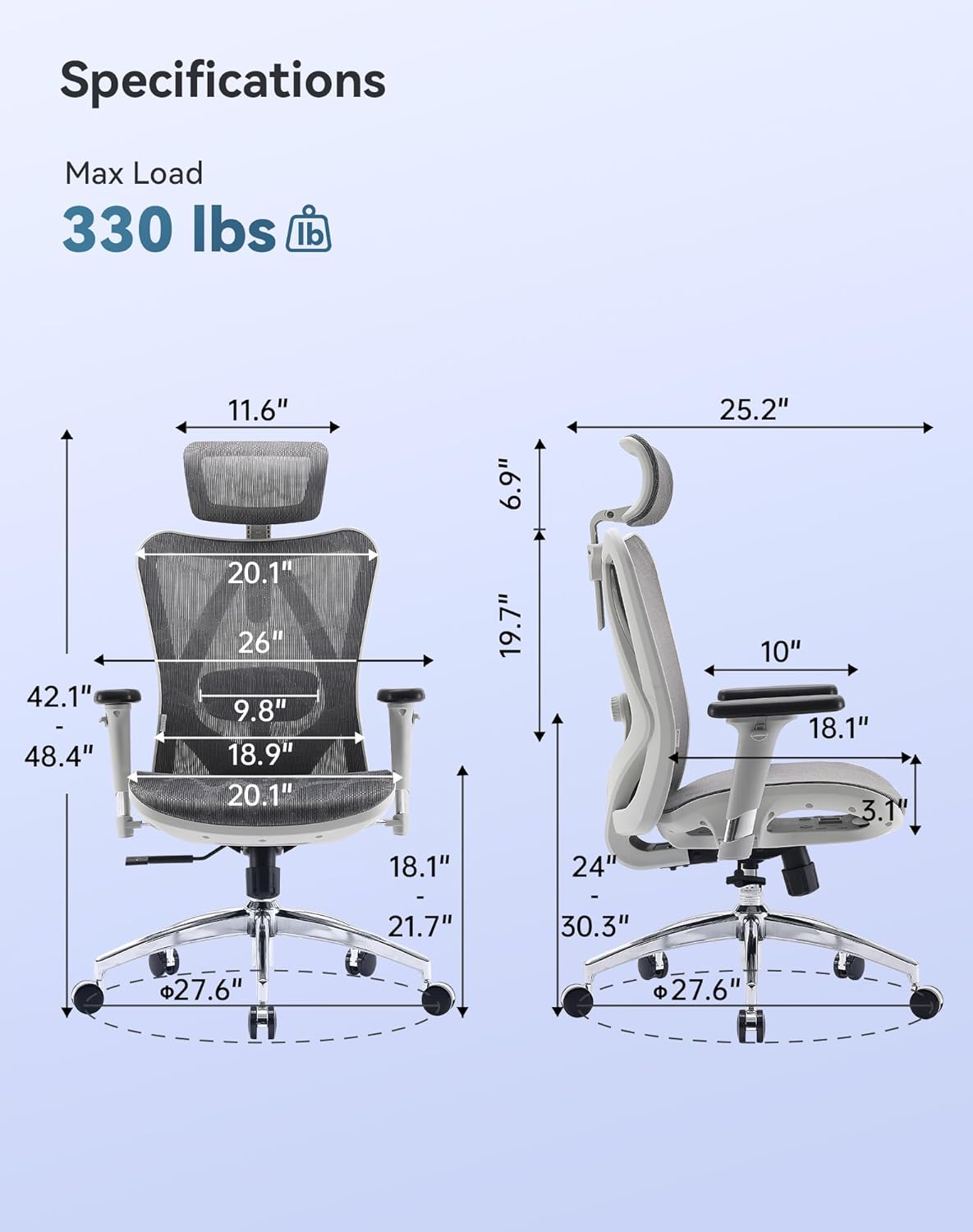 Detalle de SIHOO M57: sedia ergonomica da ufficio con rete traspirante, supporto lombare e regolazioni 3D
