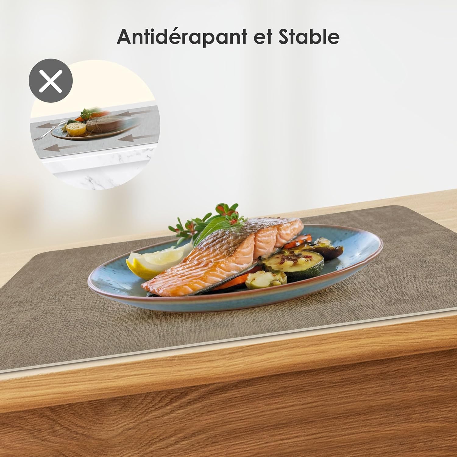 Thumbnail 3 de KitchenBoss Set de table lavable en plastique double face (lot de 6) gris abricot, antidérapant, résistant à la chaleur