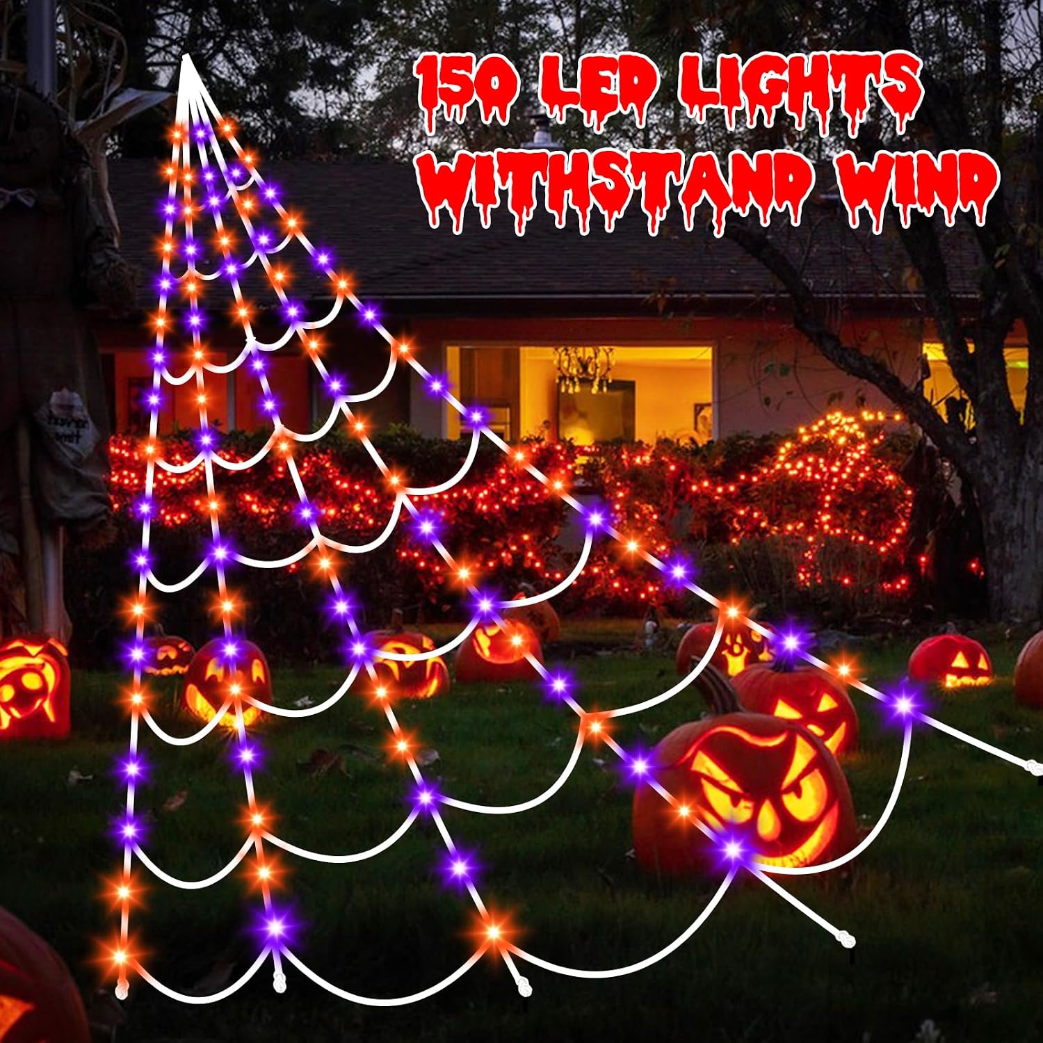 Thumbnail 1 de Aitbay Aitbay-148 Lighted Halloween Spider Web, 150 Purple & Orange LEDs
