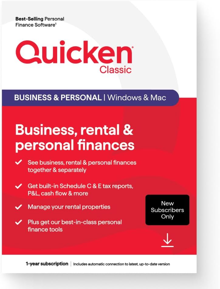 Quicken Classic Business & Personal for New Subscribers | 1 Year (PC/Mac Online Code)
