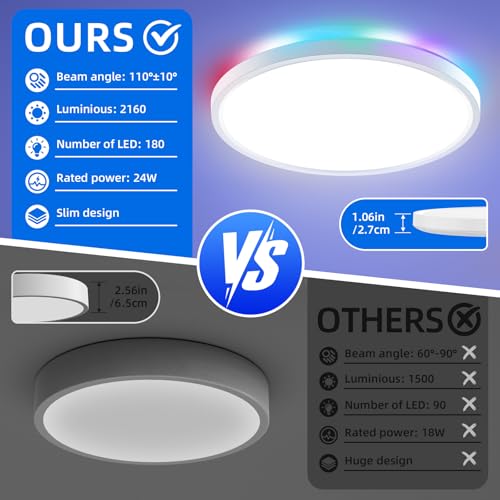 Detalle de Taipow Plafón LED regulable para techo (24W, 2160 LM) con RGB y mando a distancia