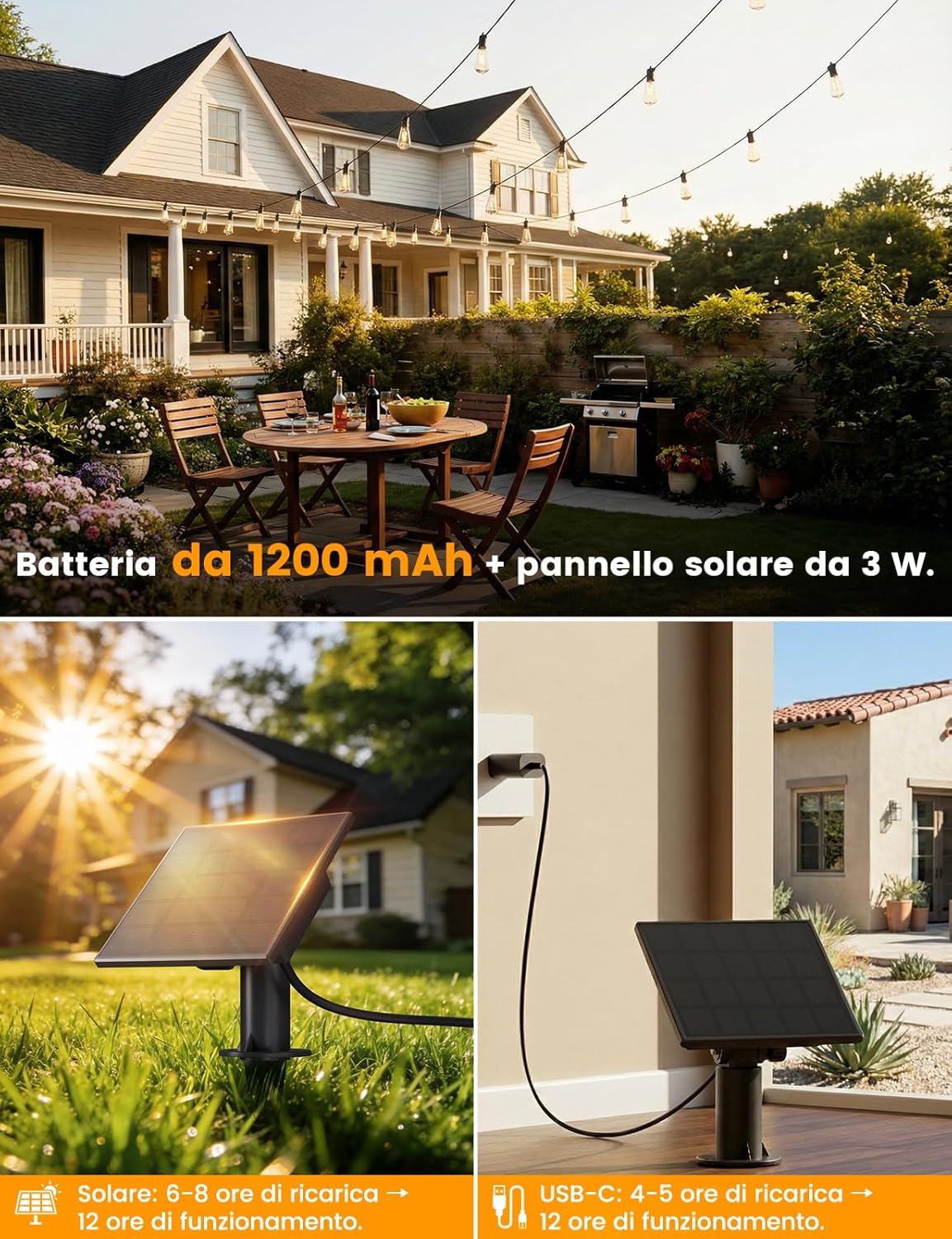 Thumbnail 2 de ZOTOYI catena luminosa solare da esterno 10+1 luci LED da 9 metri con pannello solare e USB-C, 4 modalità, IP65