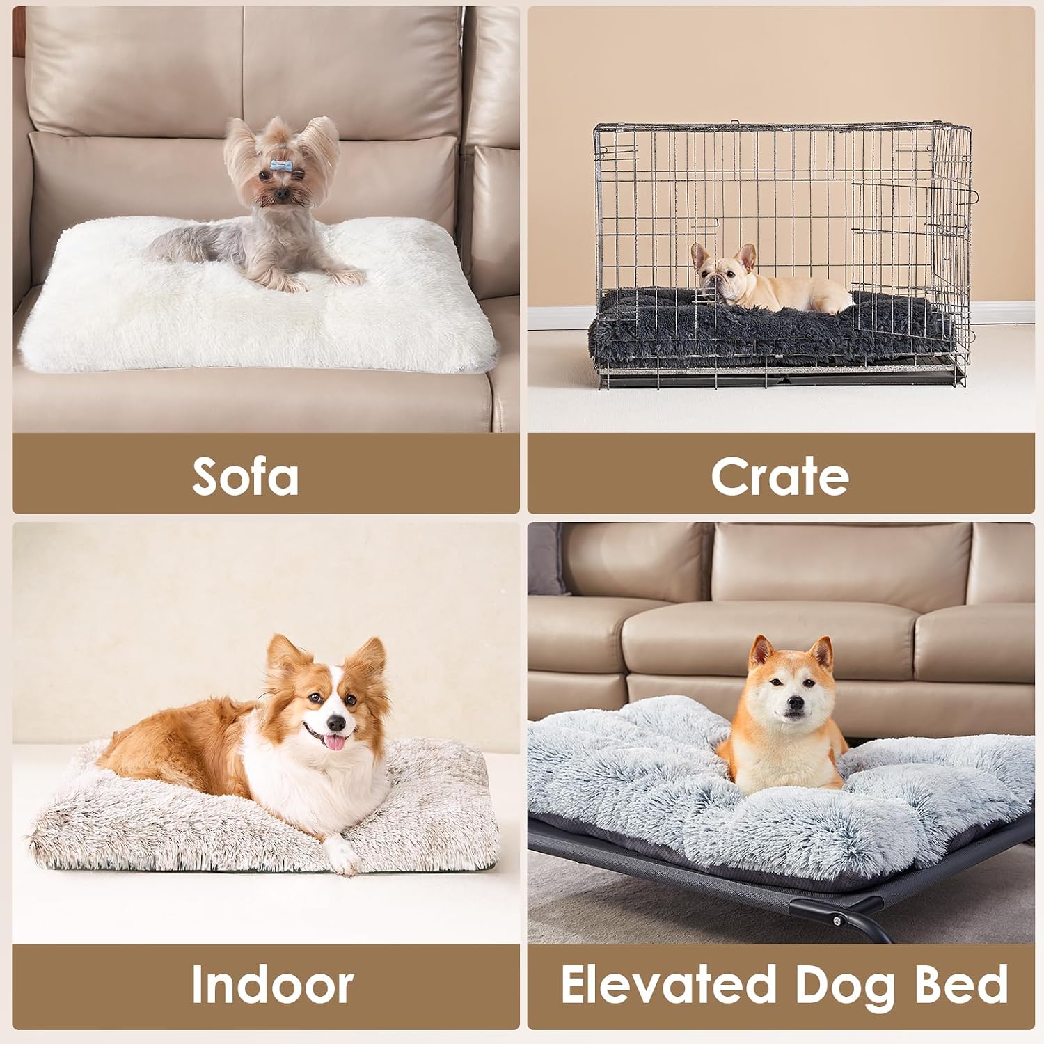 Thumbnail 6 de EHEYCIGA Fluffy Dog Crate Bed Medium | Calming, Washable Mat with Non-Slip Base (75x50x7.5cm)