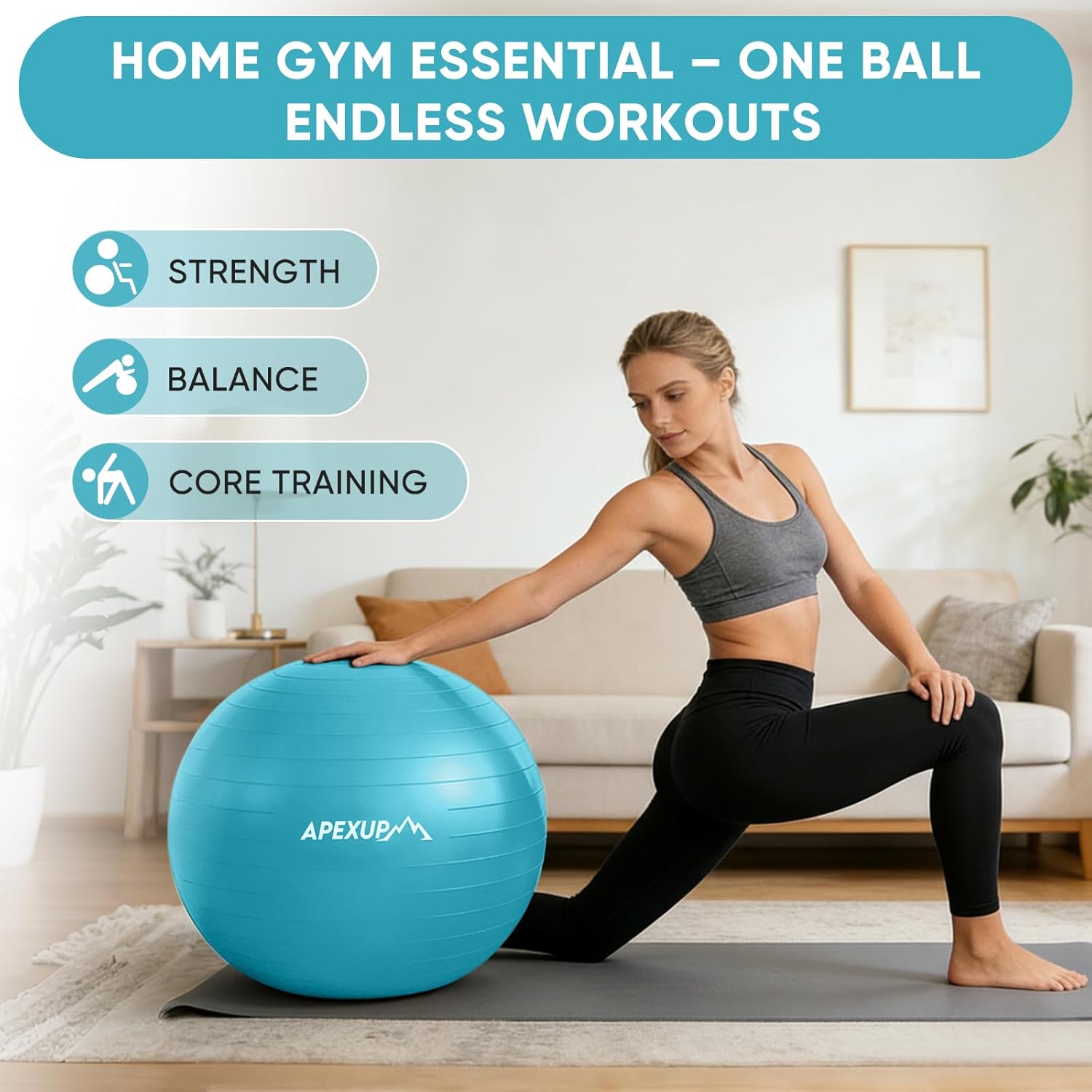 Thumbnail 1 de APEXUP Yoga Ball Exercise Ball: Anti-Slip, Heavy-Duty Stability for Fitness, Balance, and Core Training (5 Sizes)