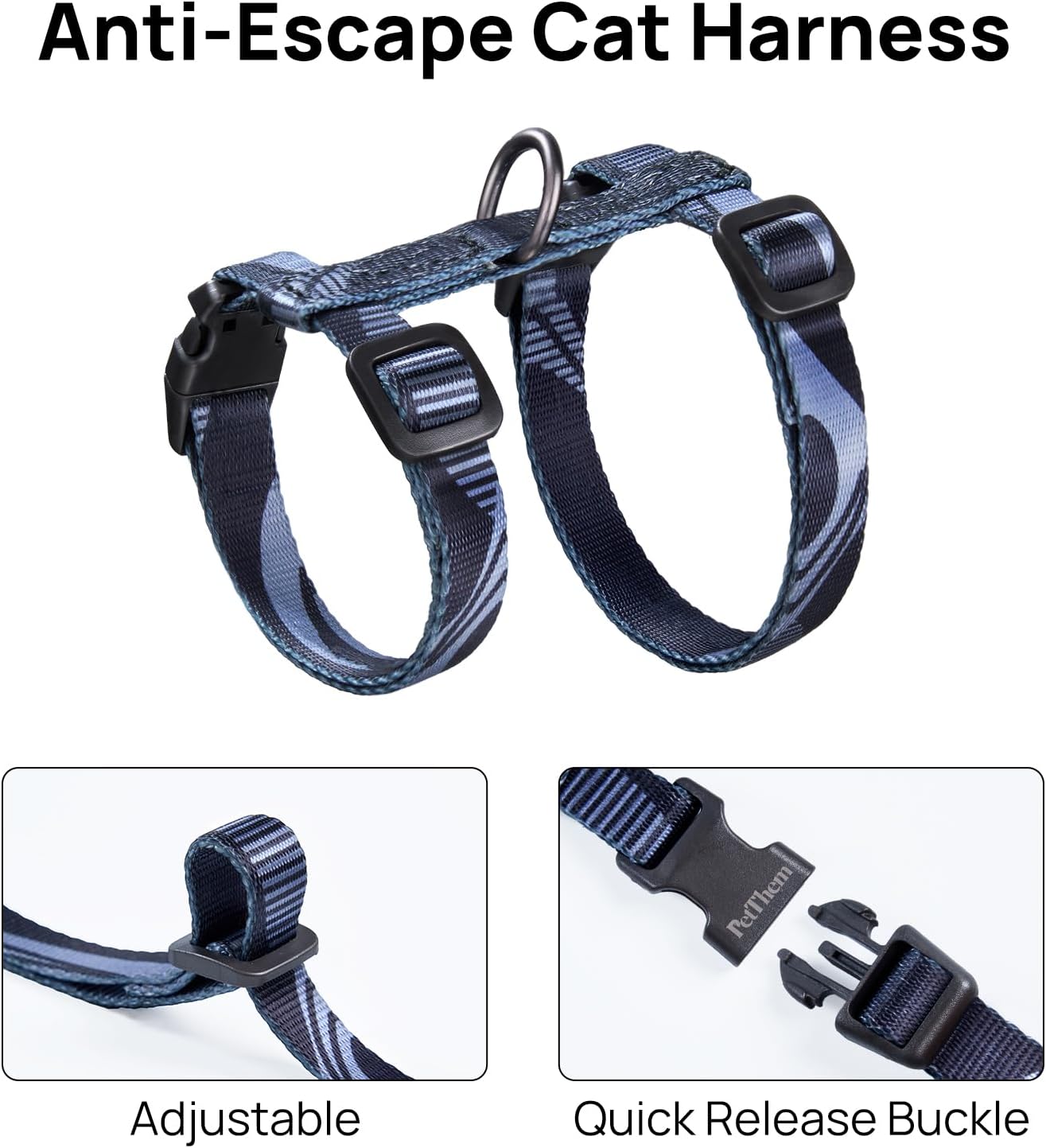 Detalle de PetThem Adjustable Cat Harness and Leash Set Escape Proof (Black)