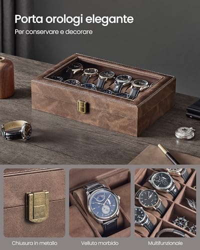 Thumbnail 4 de SONGMICS Porta Orologi a 12 Posti JWB120KQ02 – Scatola portaorologi con coperchio in vetro e cuscini rimovibili