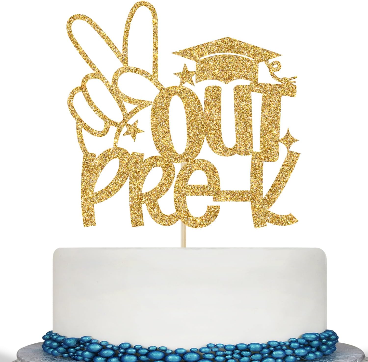 Detalle de Calarjeta Out Pre-K Cake Topper, Gold Glitter Paper for Graduation Cakes