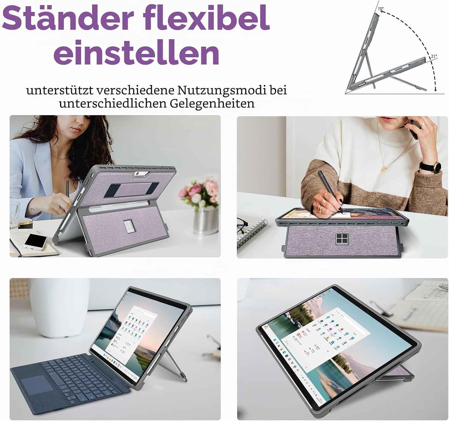 Detalle 2 de SSS·GRGB Hülle für Microsoft Surface Pro 11/10/9/8 (13 Zoll) – robuste All-in-One-Hülle mit Stentabdeckung, Handschlaufe und integrierter Standfunktion