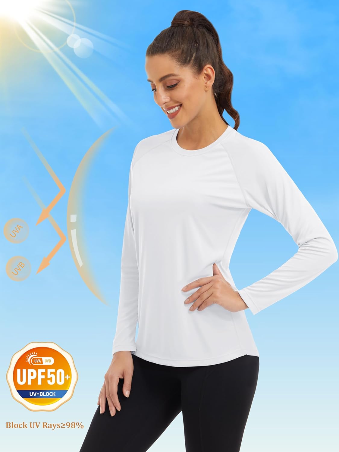 Detalle de MAGCOMSEN Women’s Long Sleeve UPF 50+ Sun Protection Rash Guard Shirt
