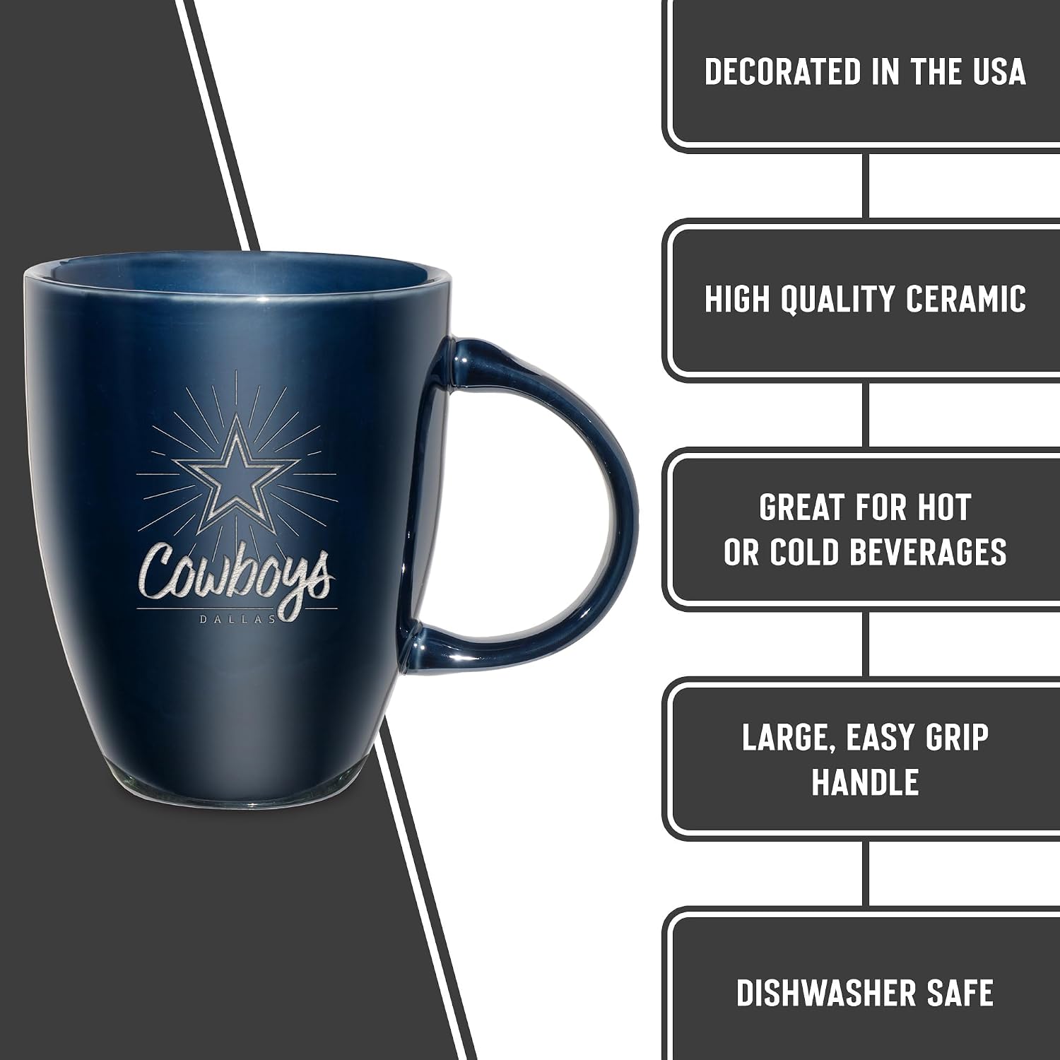 Detalle 2 de Rico Industries NFL Football Sunburst 18oz Laser Engraved Ceramic Lustre Mug