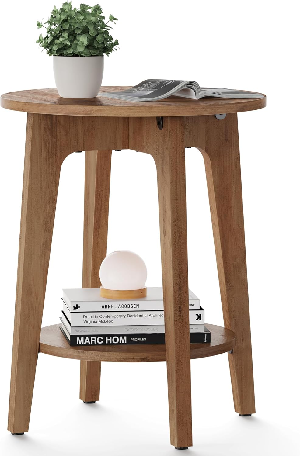 Detalle de VASAGLE Beistelltisch LET283T41 – runder, kompakter Couchtisch in Honigbraun mit Ablage