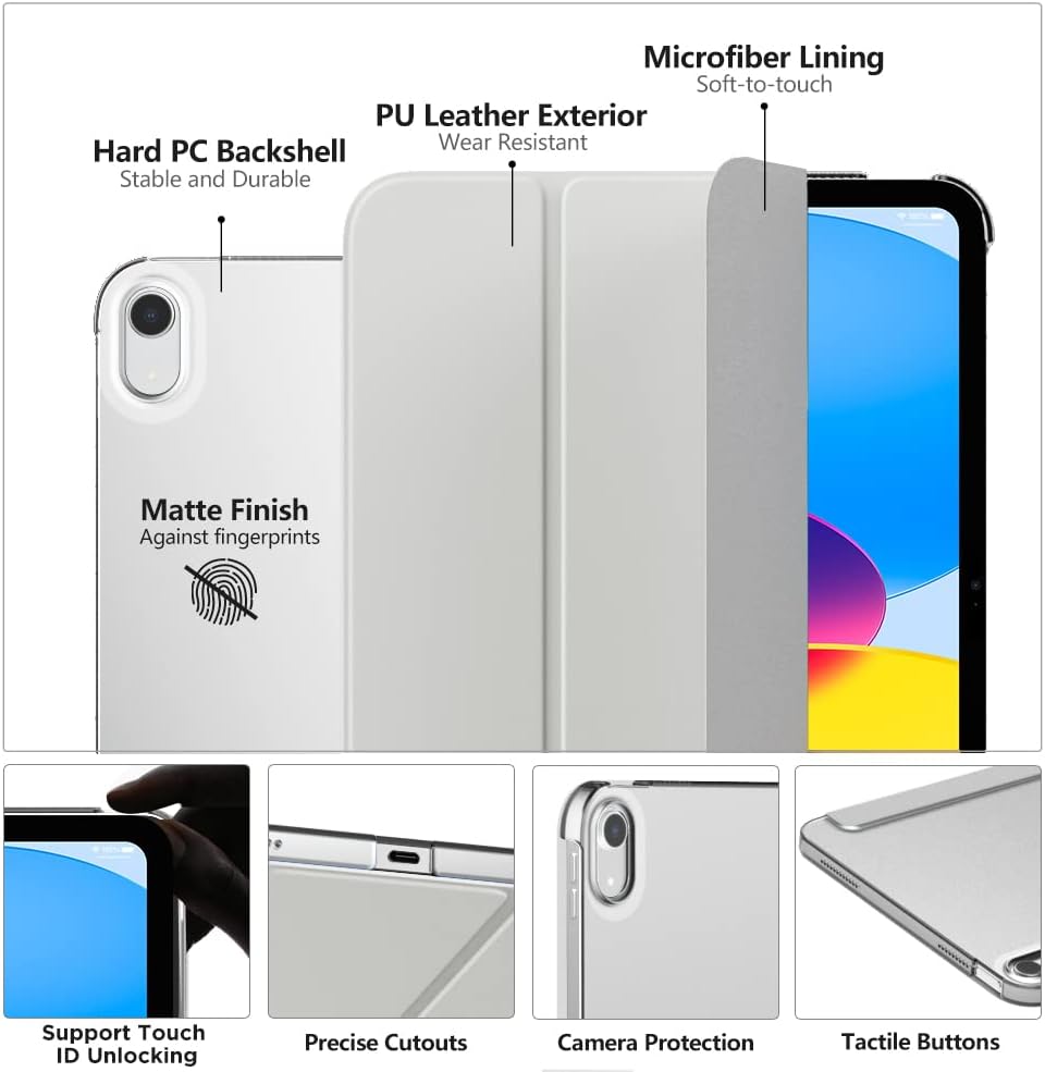 Detalle de MoKo for iPad (A16) 11th Gen / 10th Gen 10.9-Inch Case — Slim Translucent Back, Auto Wake/Sleep, Touch ID Support, Silver