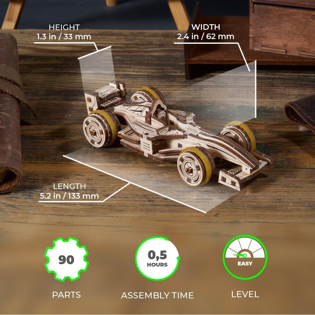 Thumbnail 1 de UGEARS Compact Racer puzzle 3D in legno da costruire per adulti