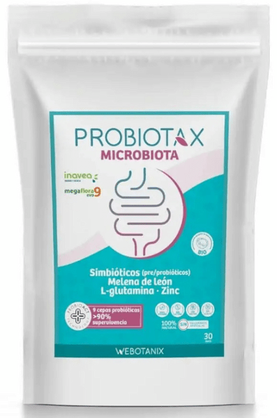 Detalle de Webotanix Probiotax Microbiota 150 g: suplemento probiótico y prebiótico con zinc y L-glutamina