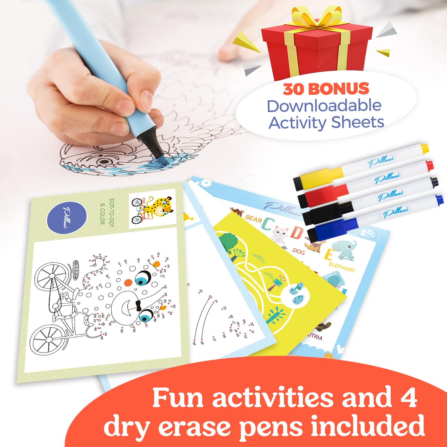 Thumbnail 6 de PILLANI Kids Travel Tray for Car: Car Seat Tray with Activity Sheets, Pens, and Bonus Printable Activities