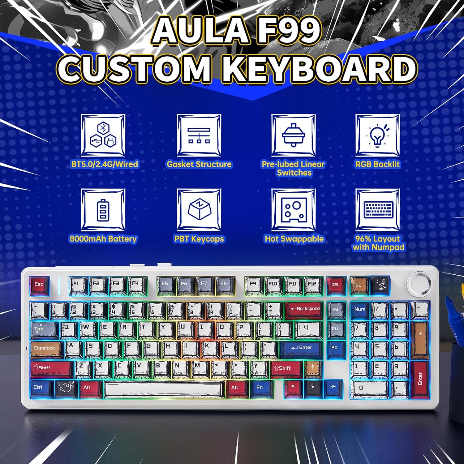 Thumbnail 1 de Aula F99 Pro 8000mAh Mechanical Keyboard
