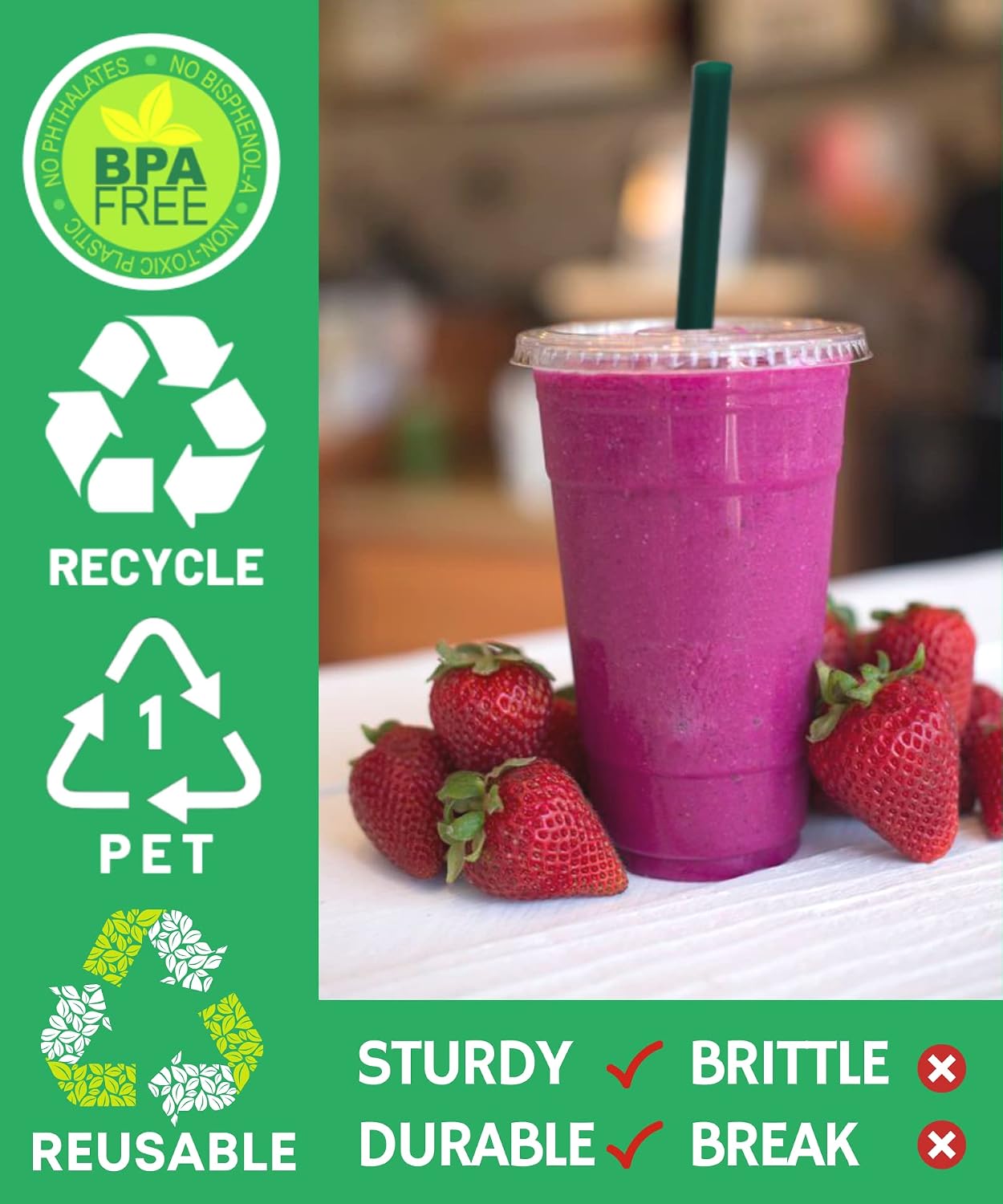 Thumbnail 2 de [100 Sets] 20 oz Clear Plastic Cups with Lids and Straws – Disposable for To-Go Drinks